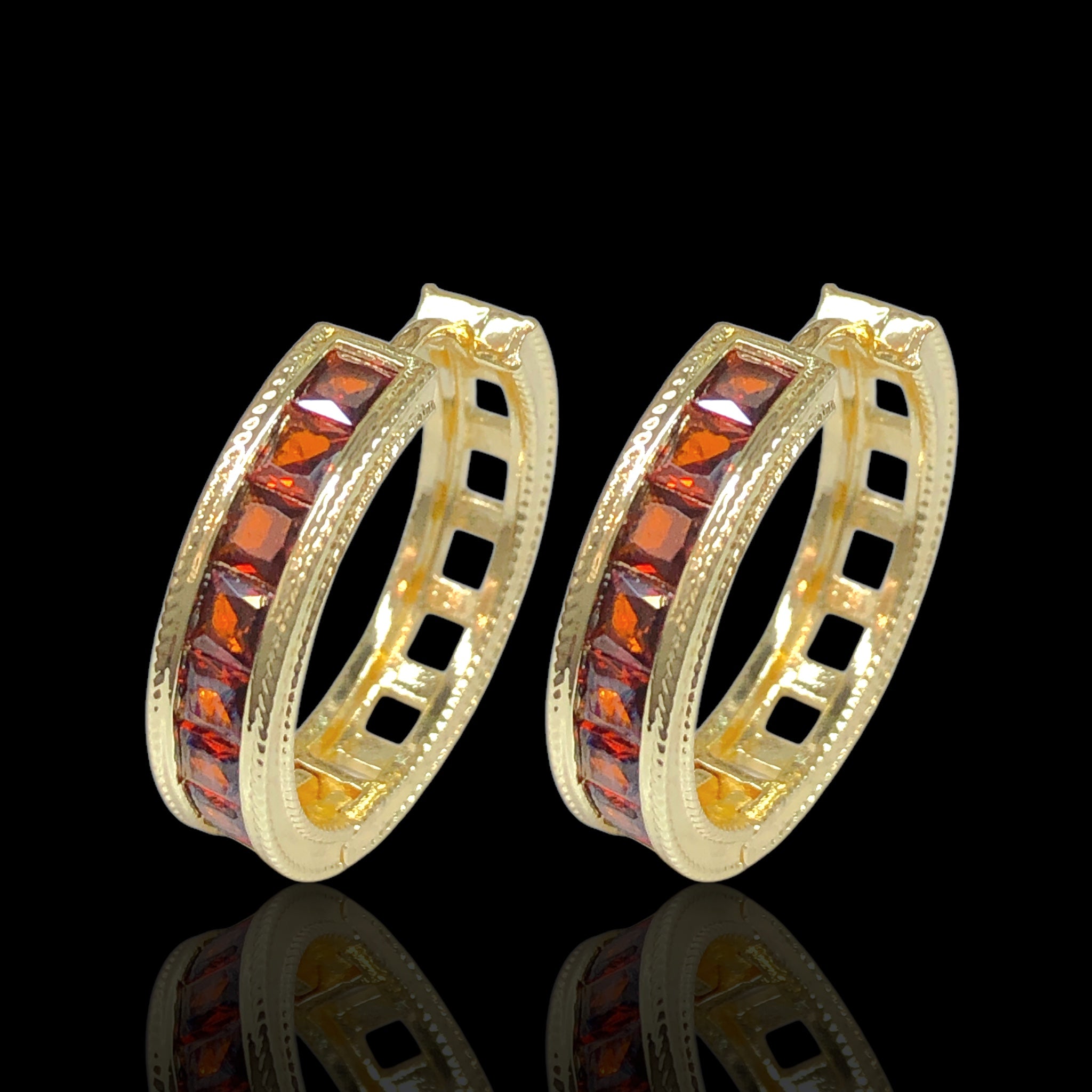 Gold Filled Oro Laminado Royale Princess Gem Hoop Earrings
