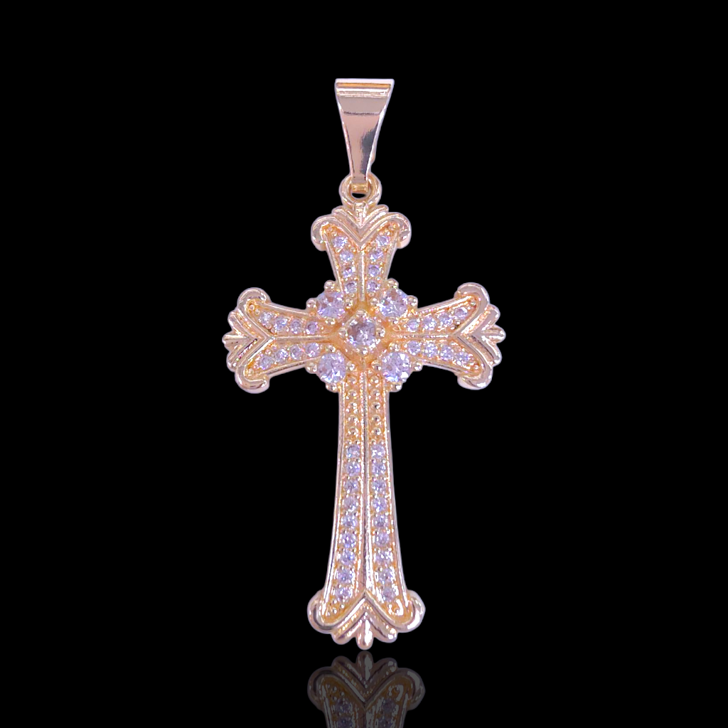 Gold Filled Oro Laminado Saints Holy Cross Zirconia Pendant