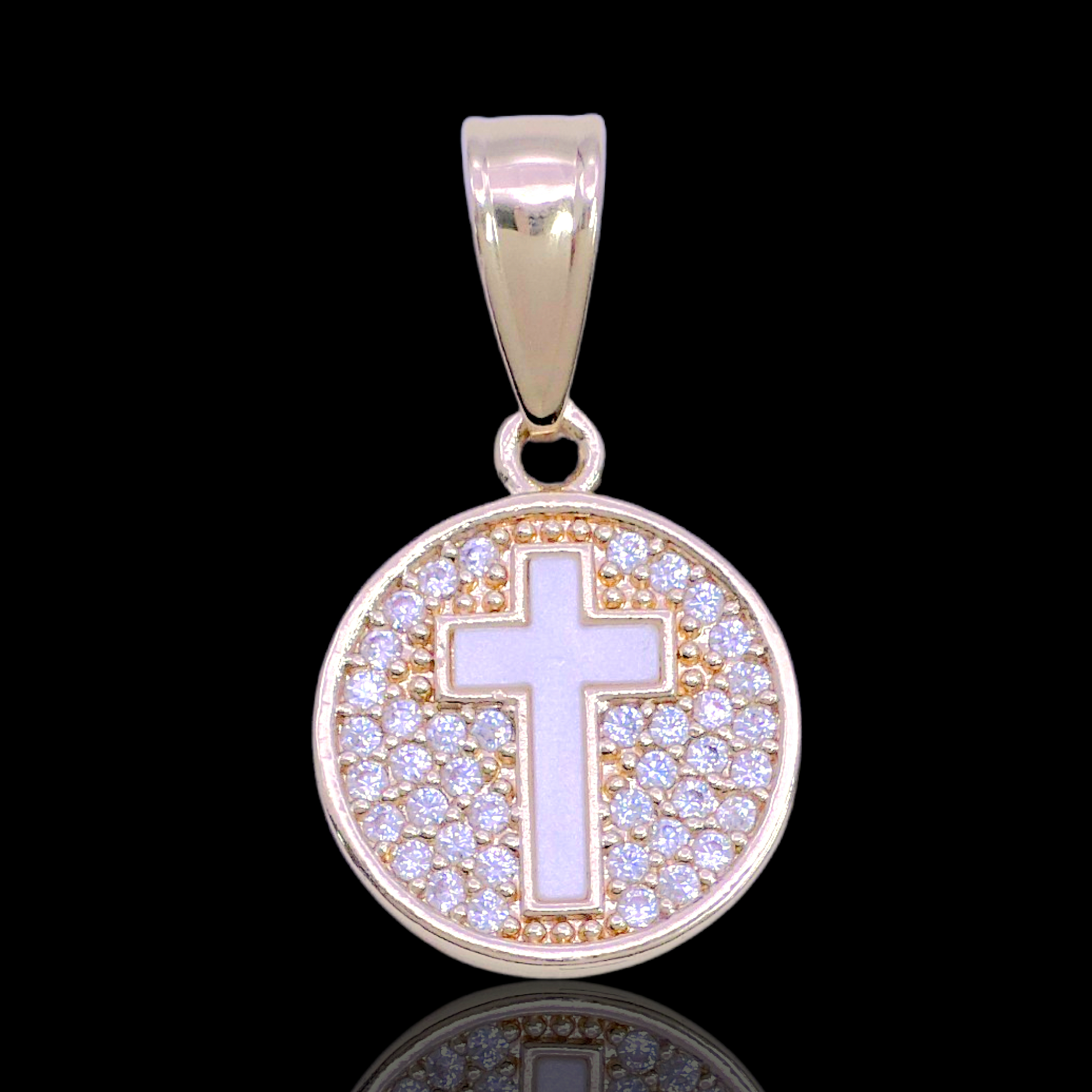 Gold Filled Oro Laminado Saints Pearl Cross Zirconia Pendant