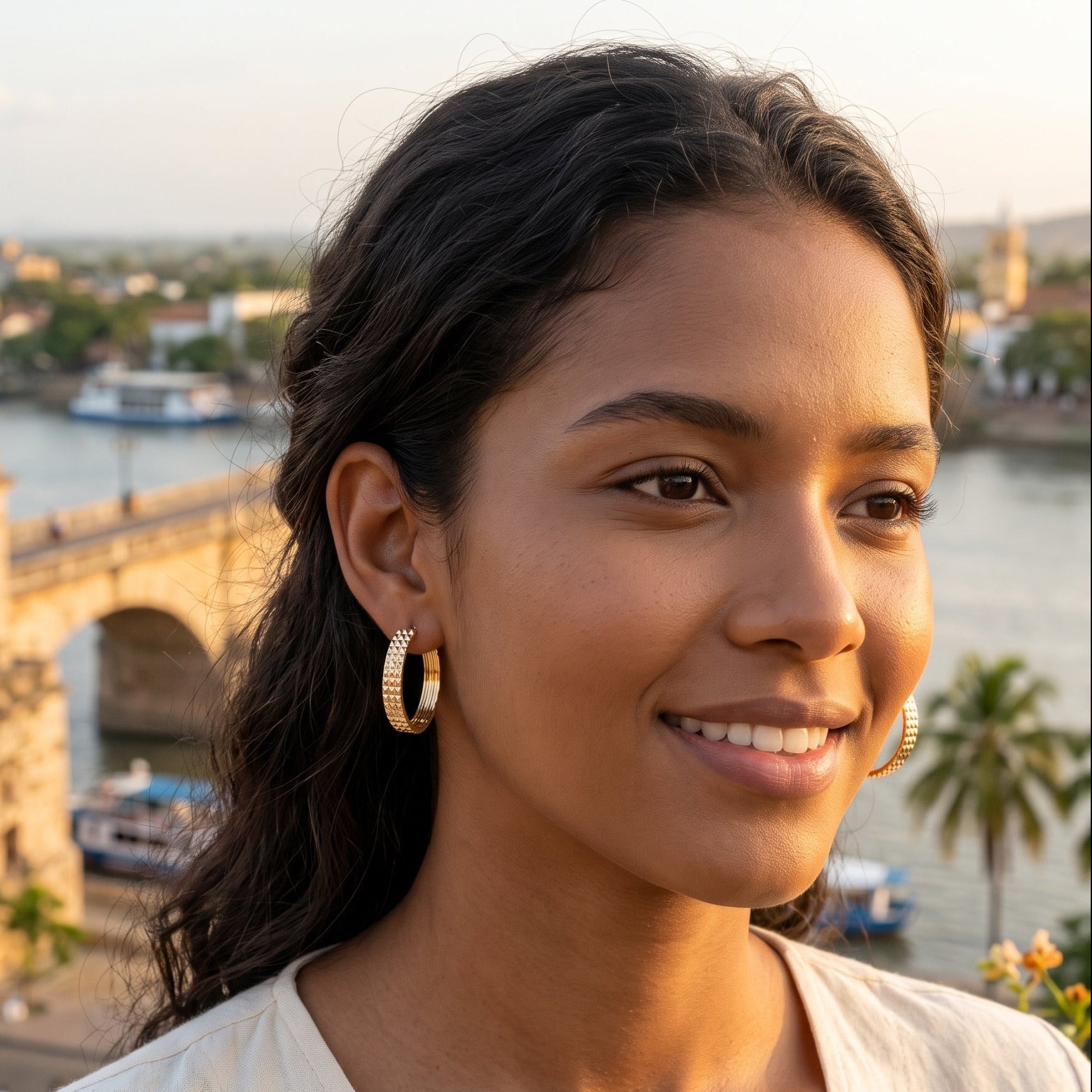Gold Filled Oro Laminado Sicilian Scale Hoop Earrings