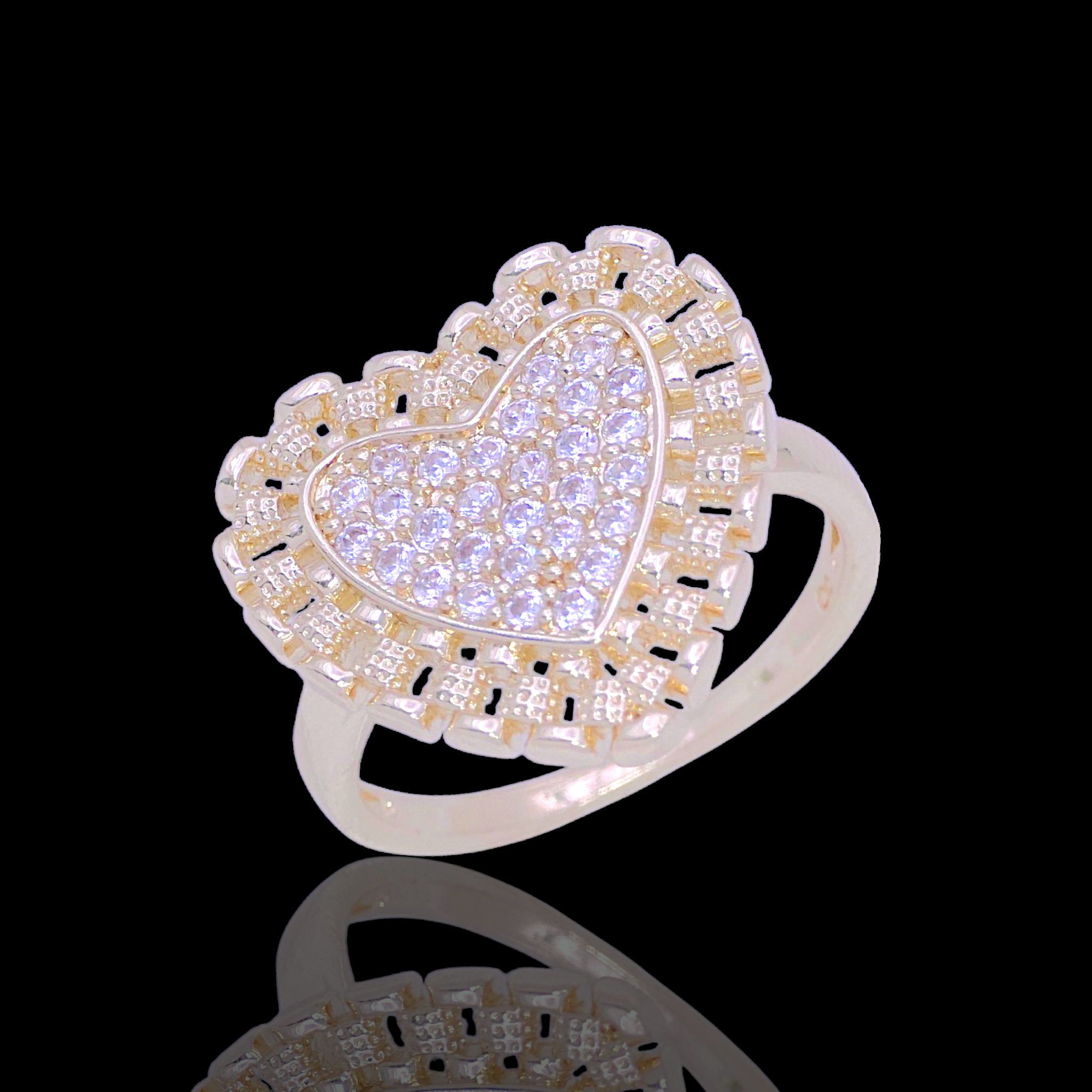 Gold Filled Oro Laminado Swiss Rolx Heart Zirconia Ring
