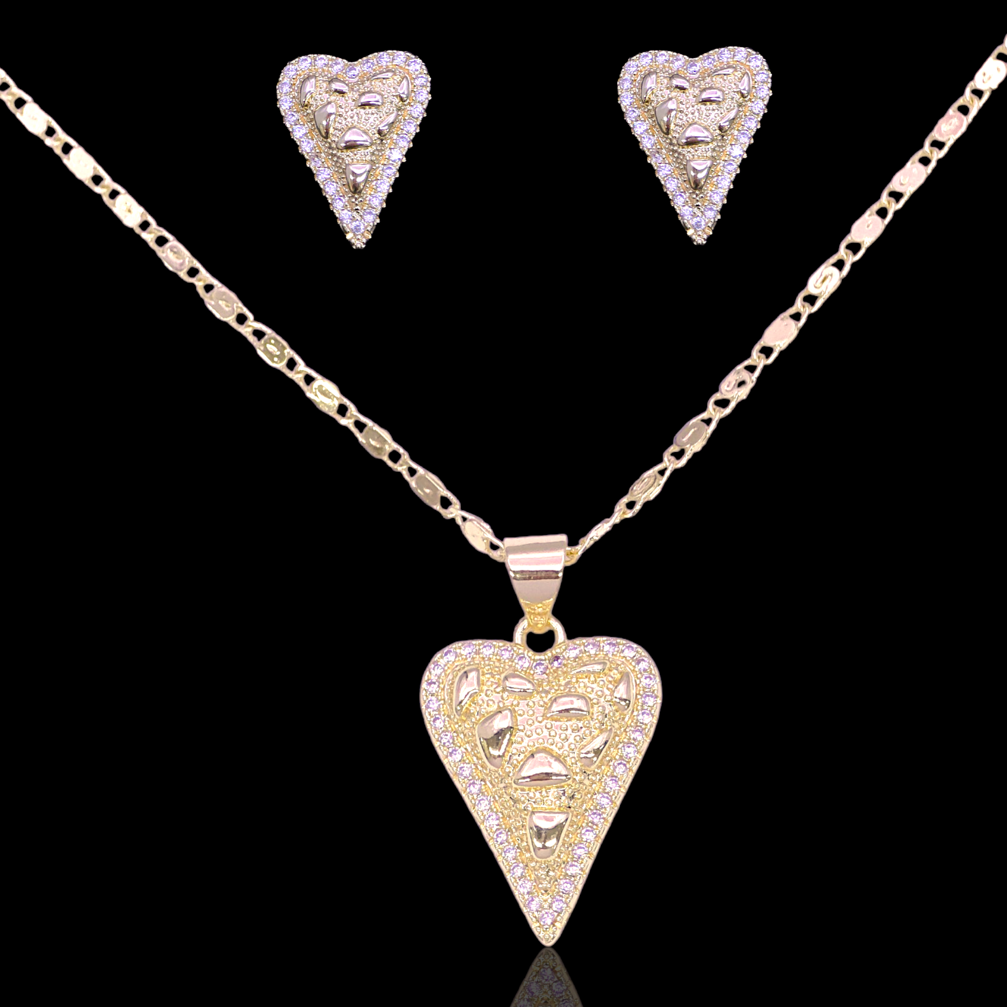 Gold Filled Oro Laminado Talos Nugget Heart Zirconia Set