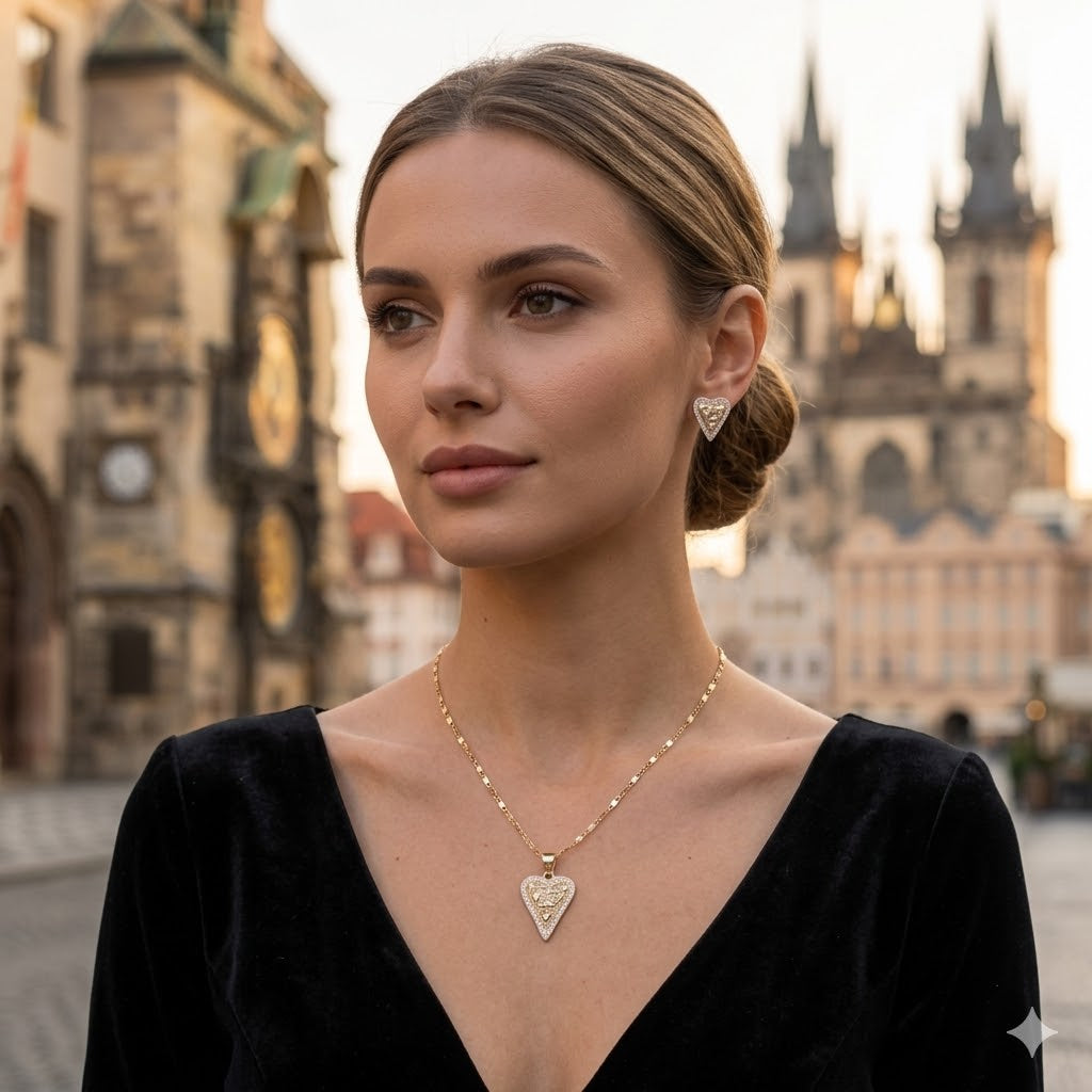 Gold Filled Oro Laminado Talos Nugget Heart Zirconia Set