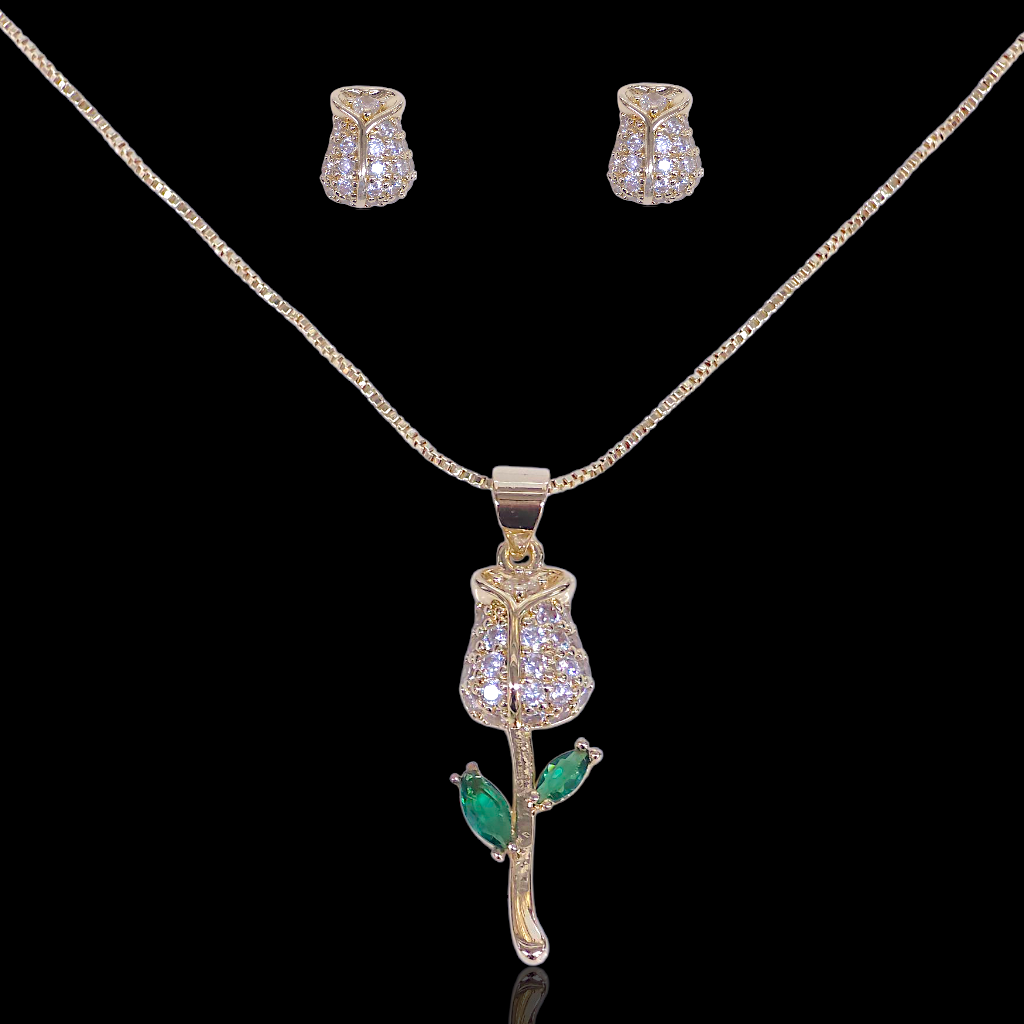 Gold Filled Oro Laminado Timeless Frozen Rose Zirconia Set
