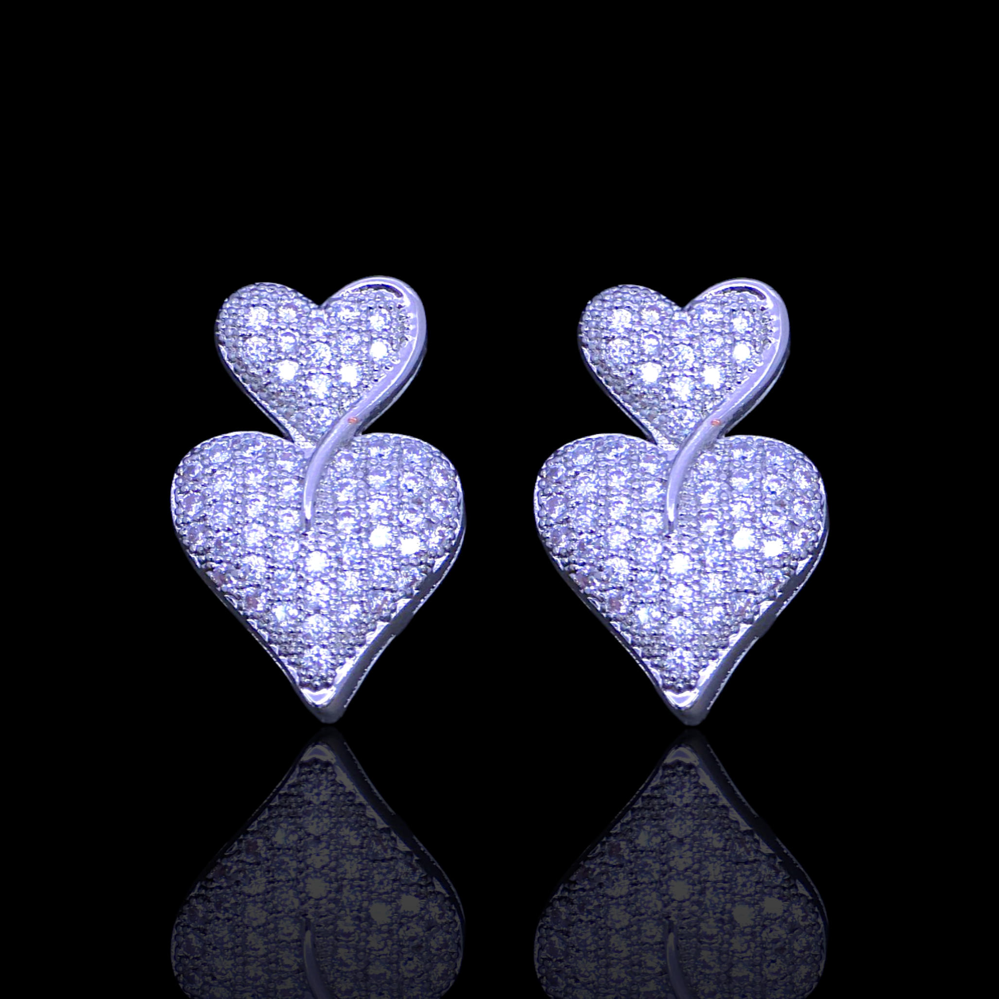Gold Filled Oro Laminado Trident Heart Zirconia Earrings