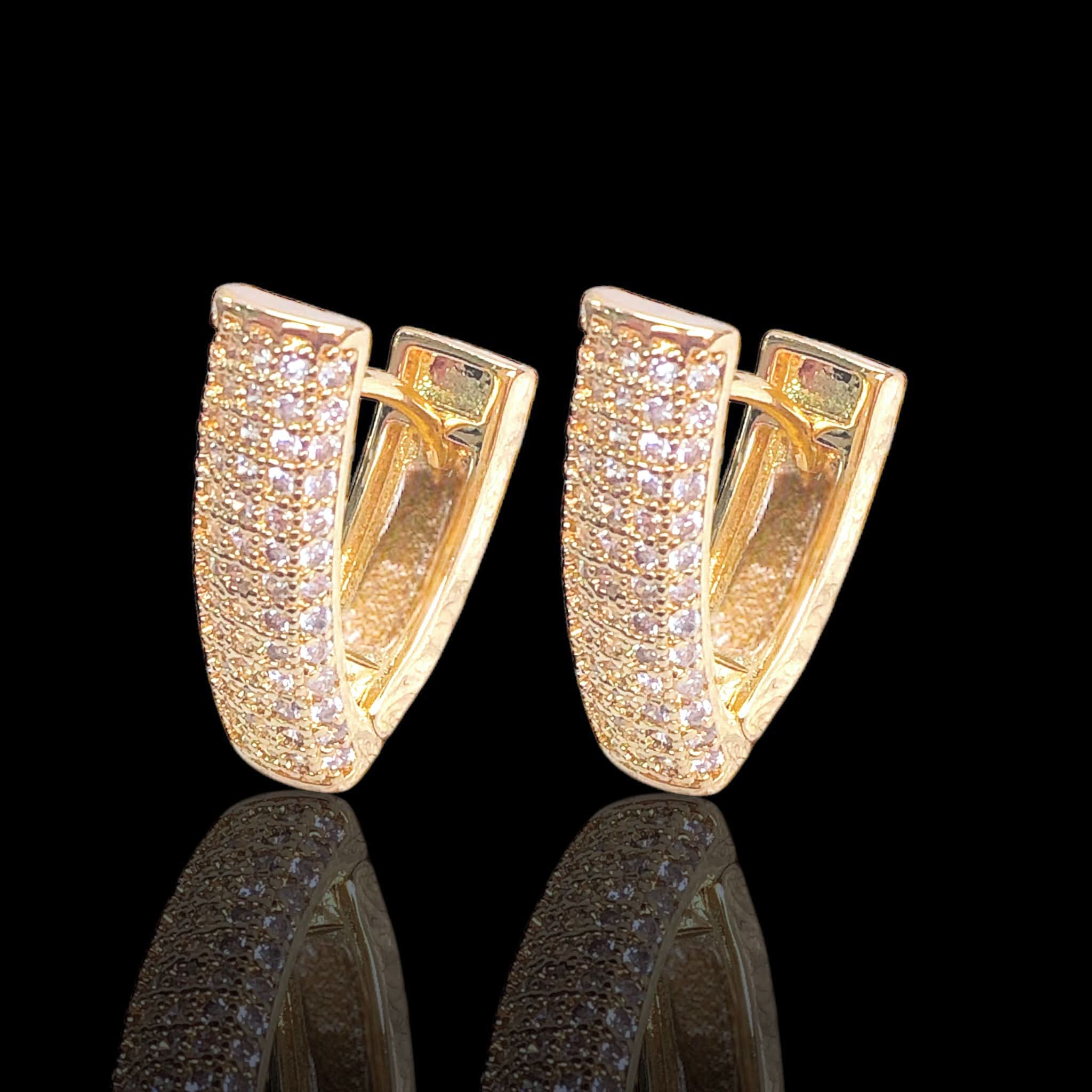 Gold Filled Oro Laminado V-Clip Zirconia Earrings