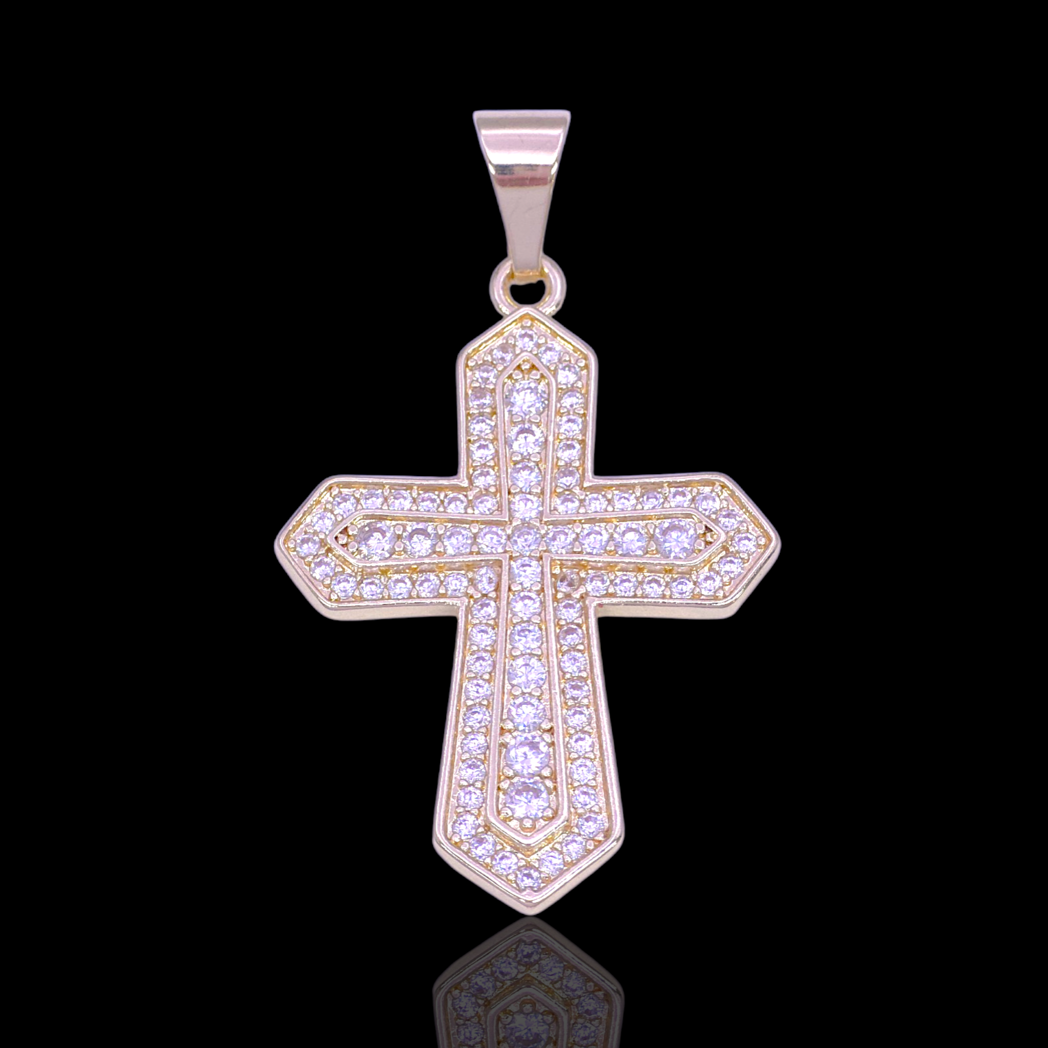 Gold Filled Oro Laminado Valencia Cross Pavé CZ Pendant