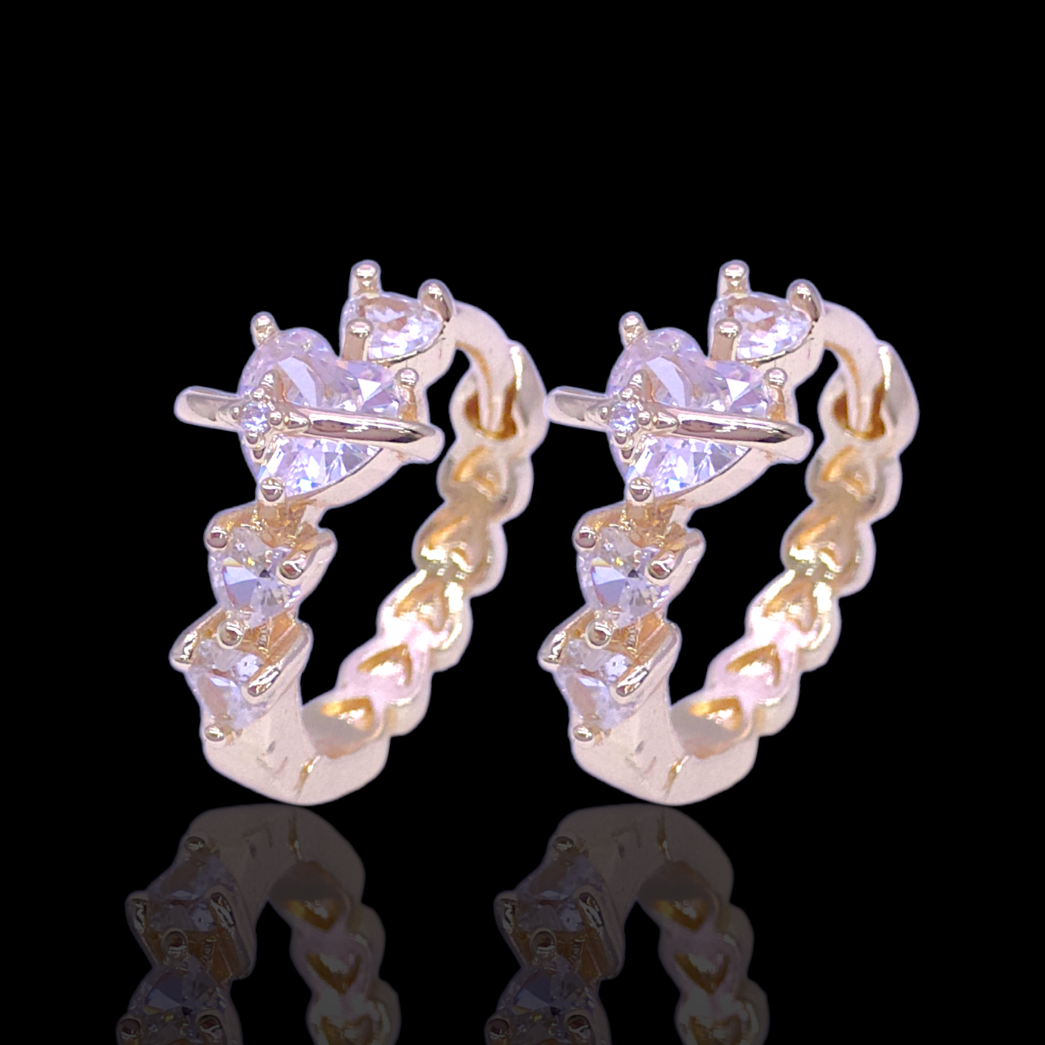 Gold Filled Oro Laminado Venus Heart Zirconia Huggie Earrings