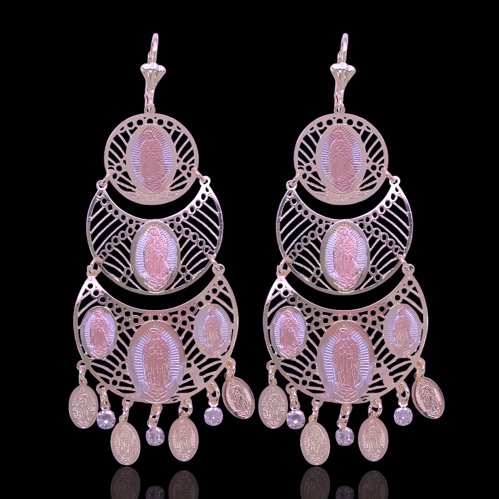 Gold Filled Oro Laminado Virgin Guadalupe Layered Earrings