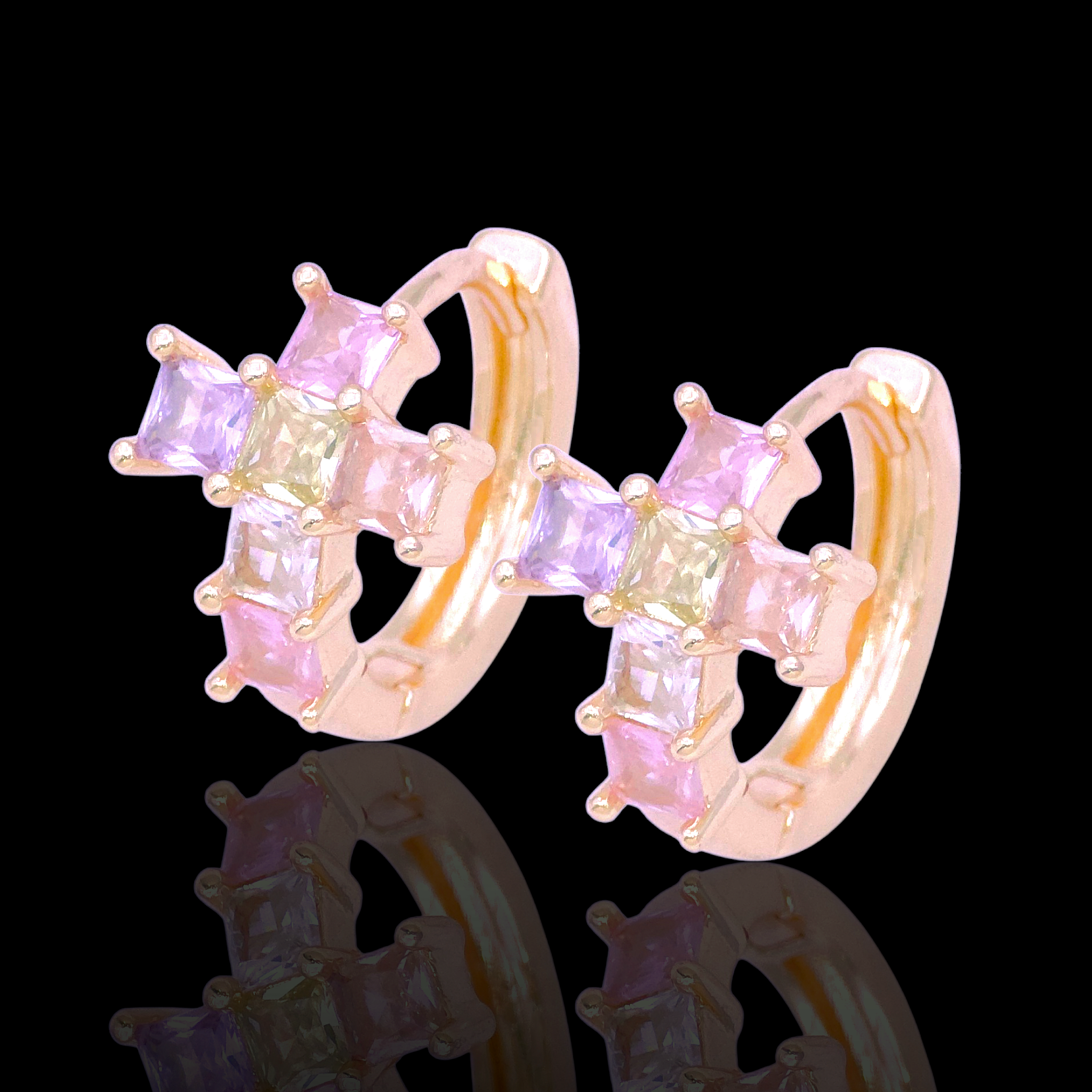 Gold Filled Oro Laminado Zirconia Gem Cross Huggie Earrings