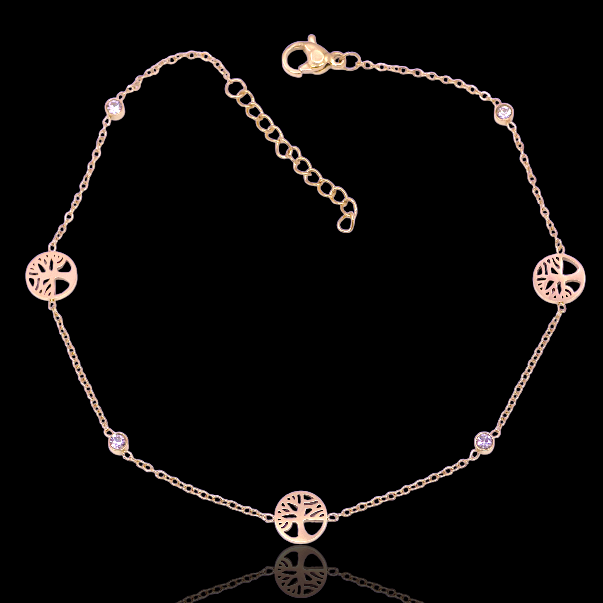 Gold Filled Stainless Steel Celestial Tree Adjustable Anklet