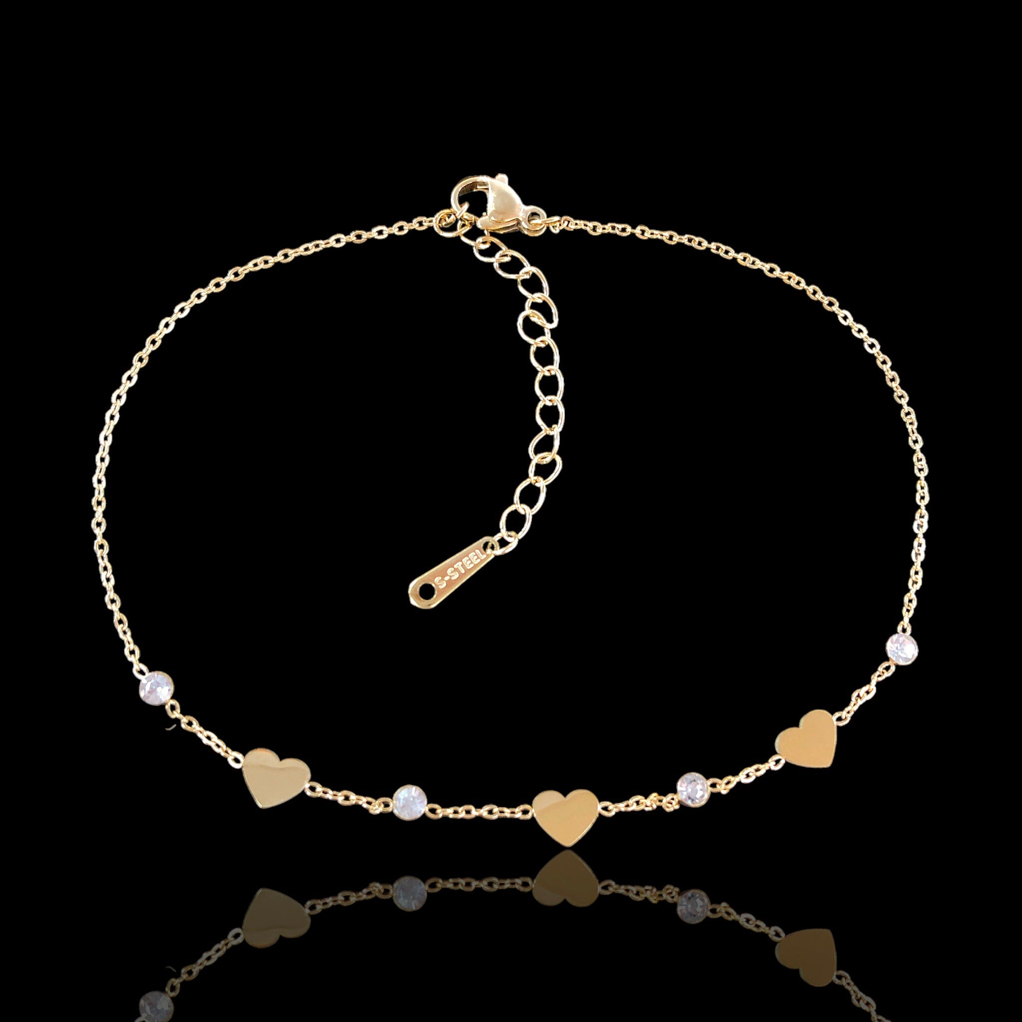 Gold Filled Stainless Steel Gilded Heart Zirconia Anklet