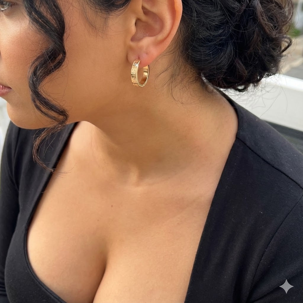 Gold Filled Stainless Steel Greece Romana Hoop Earrings