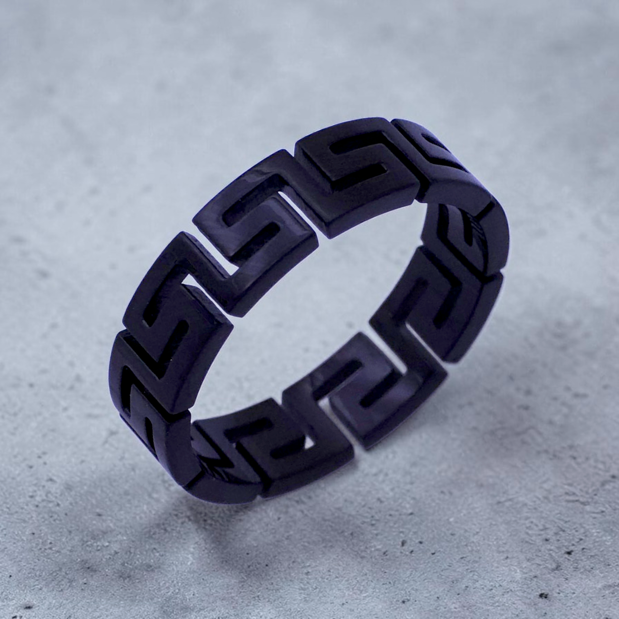 Gold Filled Stainless Steel Greek Key Pattern Ring (Black)