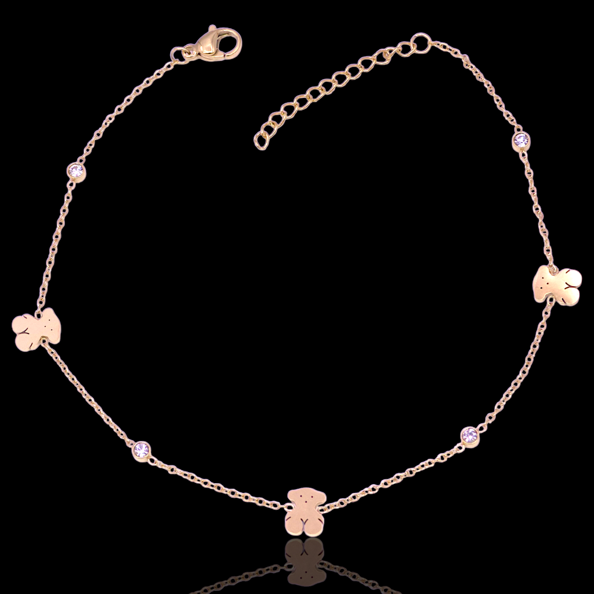 Gold Filled Stainless Steel Teddy Bear Adjustable Anklet