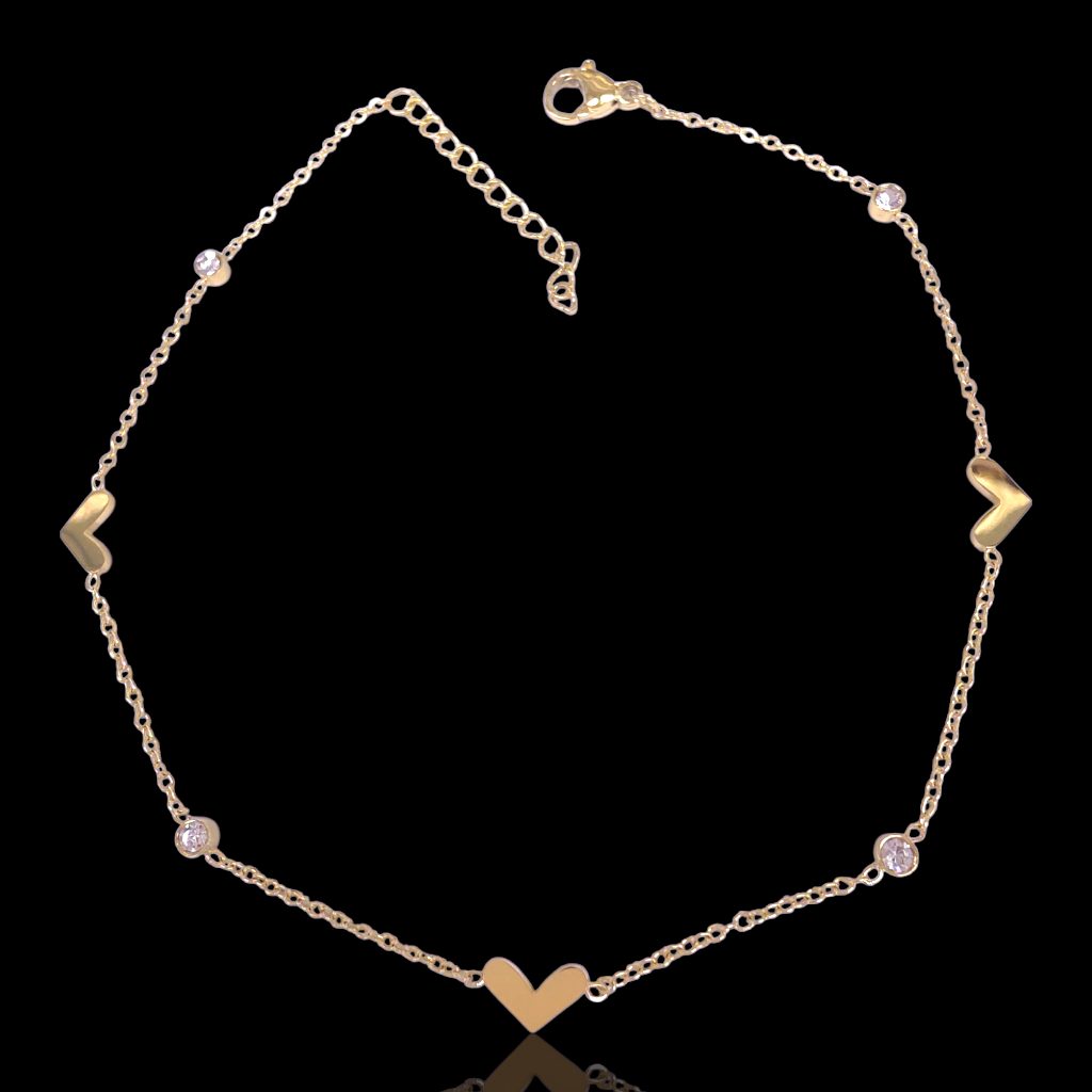 Gold Filled Stainless Steel Venetian Heart Adjustable Anklet