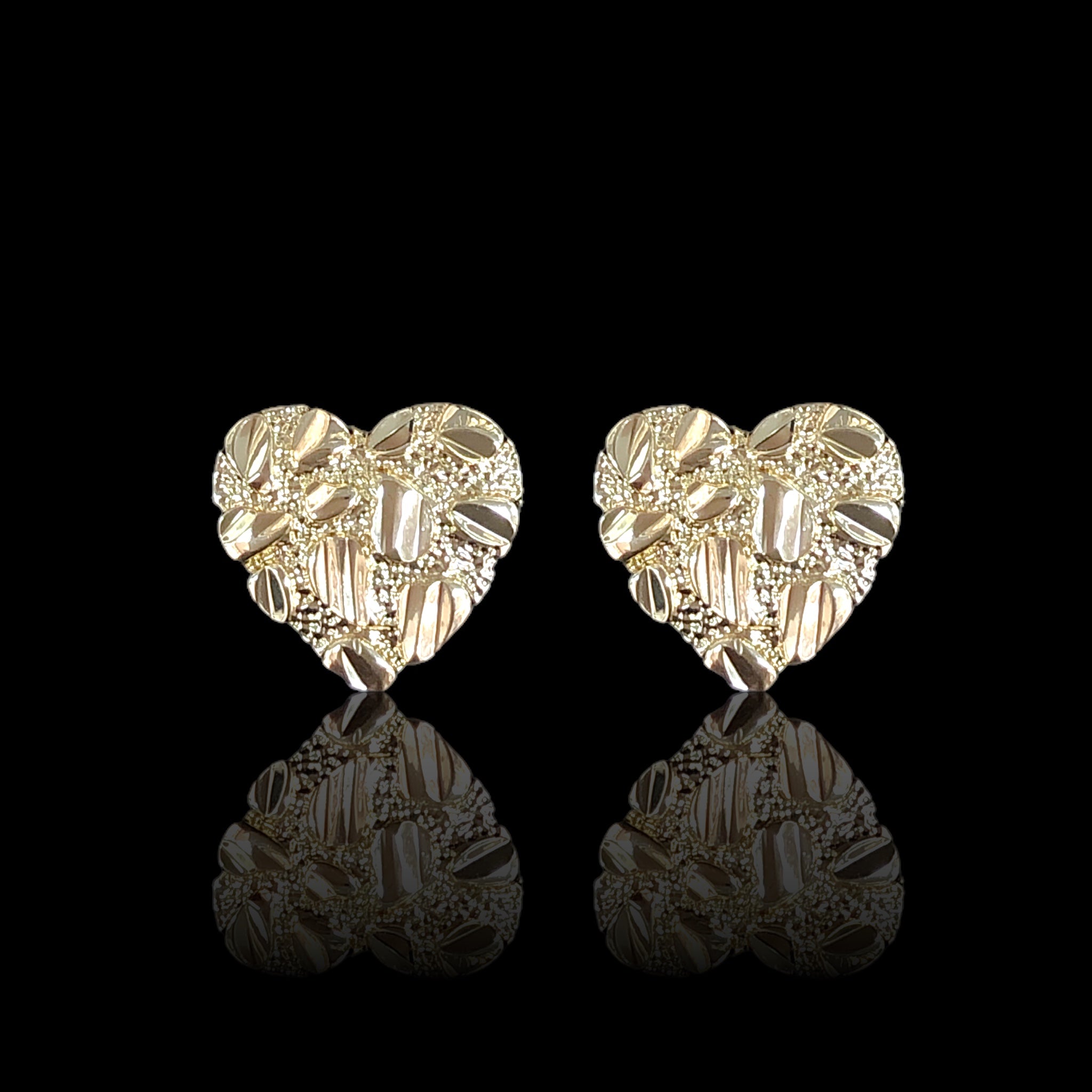 Oro Laminado Gold Filled Gold Nugget Heart Stud Earrings