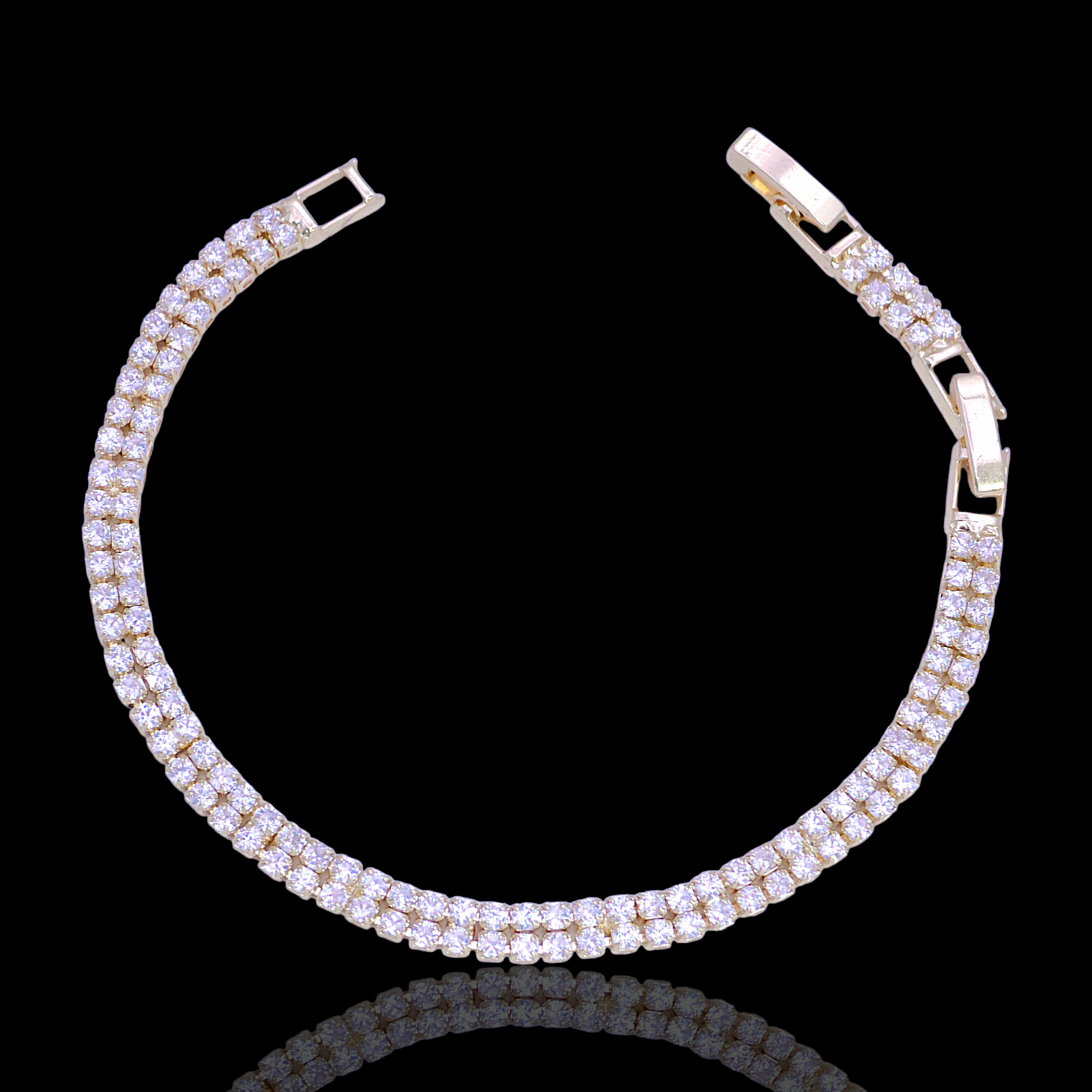 Oro Laminado 2mm Round Zirconia Double Tennis Bracelet