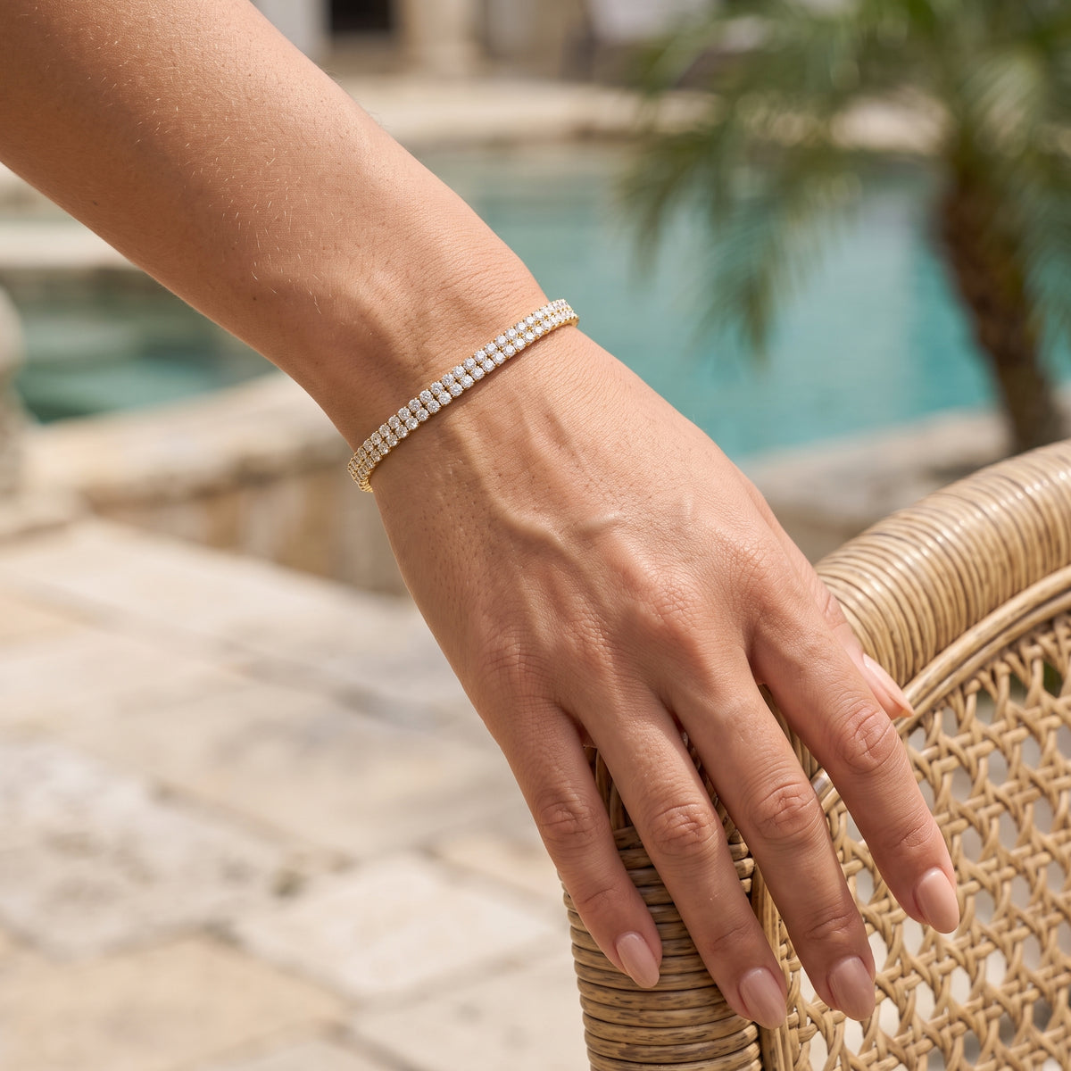 Oro Laminado 2mm Round Zirconia Double Tennis Bracelet