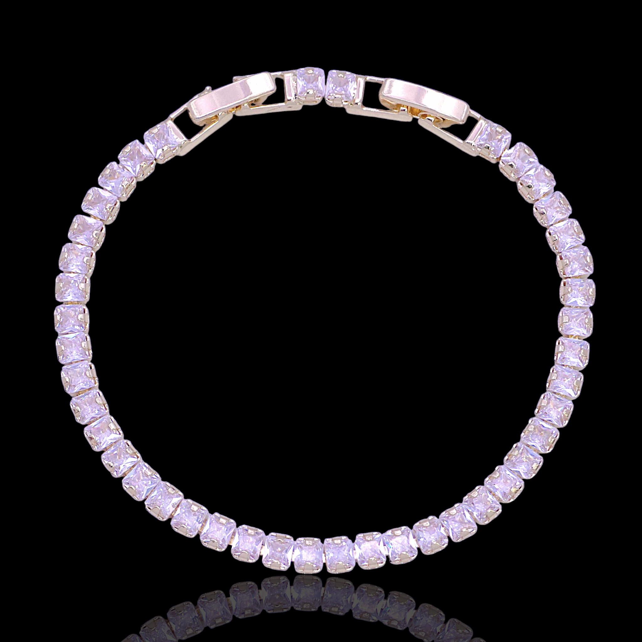 Oro Laminado 3.5mm Emerald Cut Zirconia Tennis Bracelet