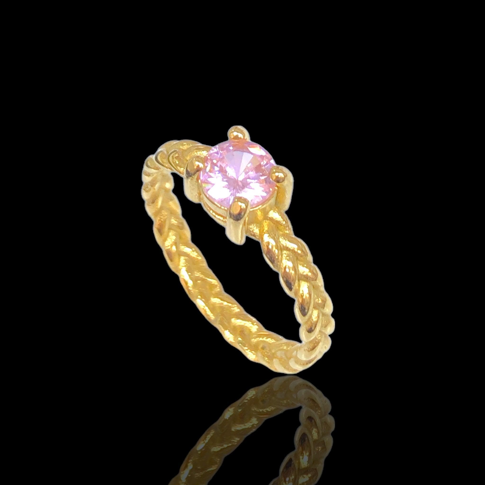 Oro Laminado 316L Stainless Steel Round Brilliant Sparkle Ring