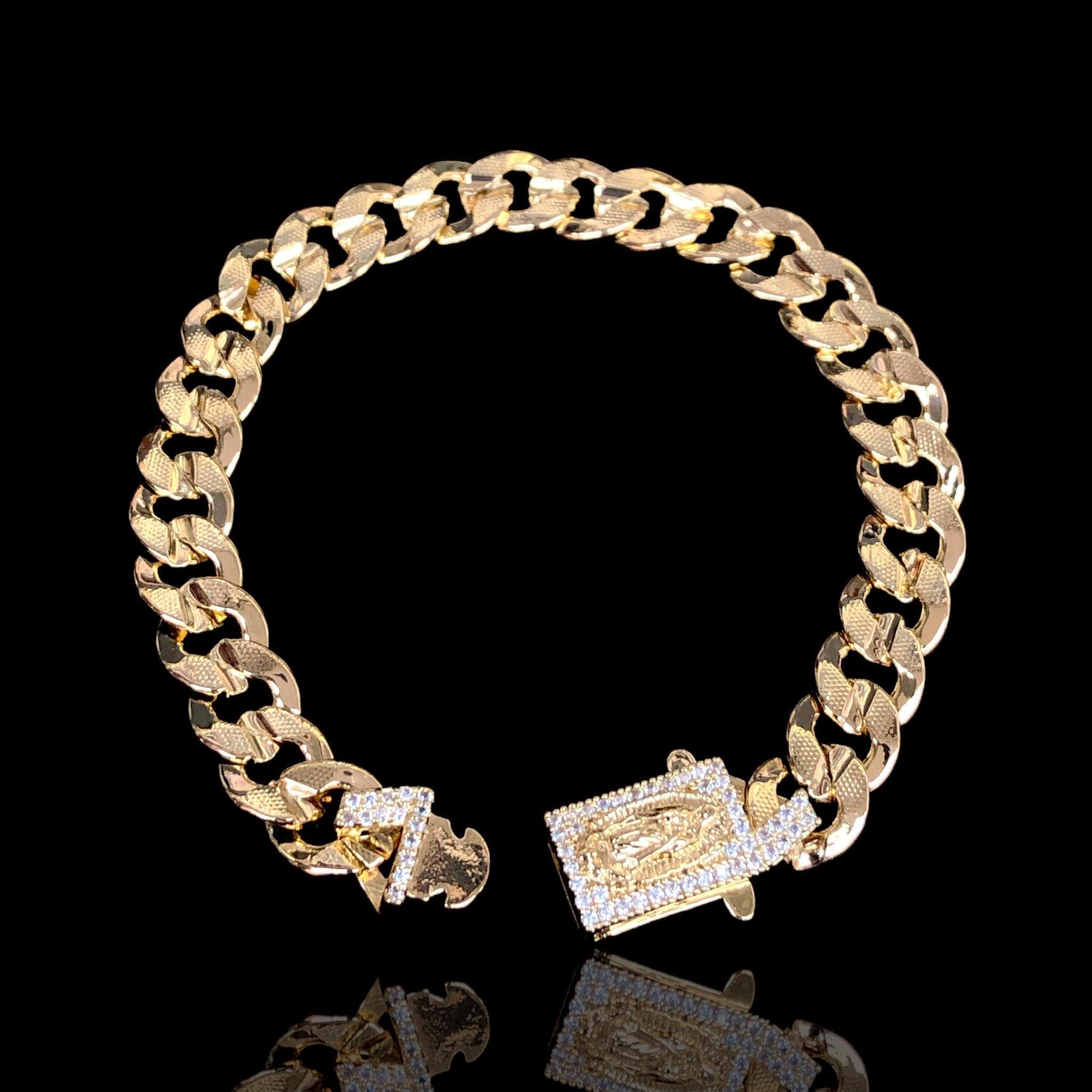 Oro Laminado Diamond Cut Round Cuban Chain Religious Bracelet