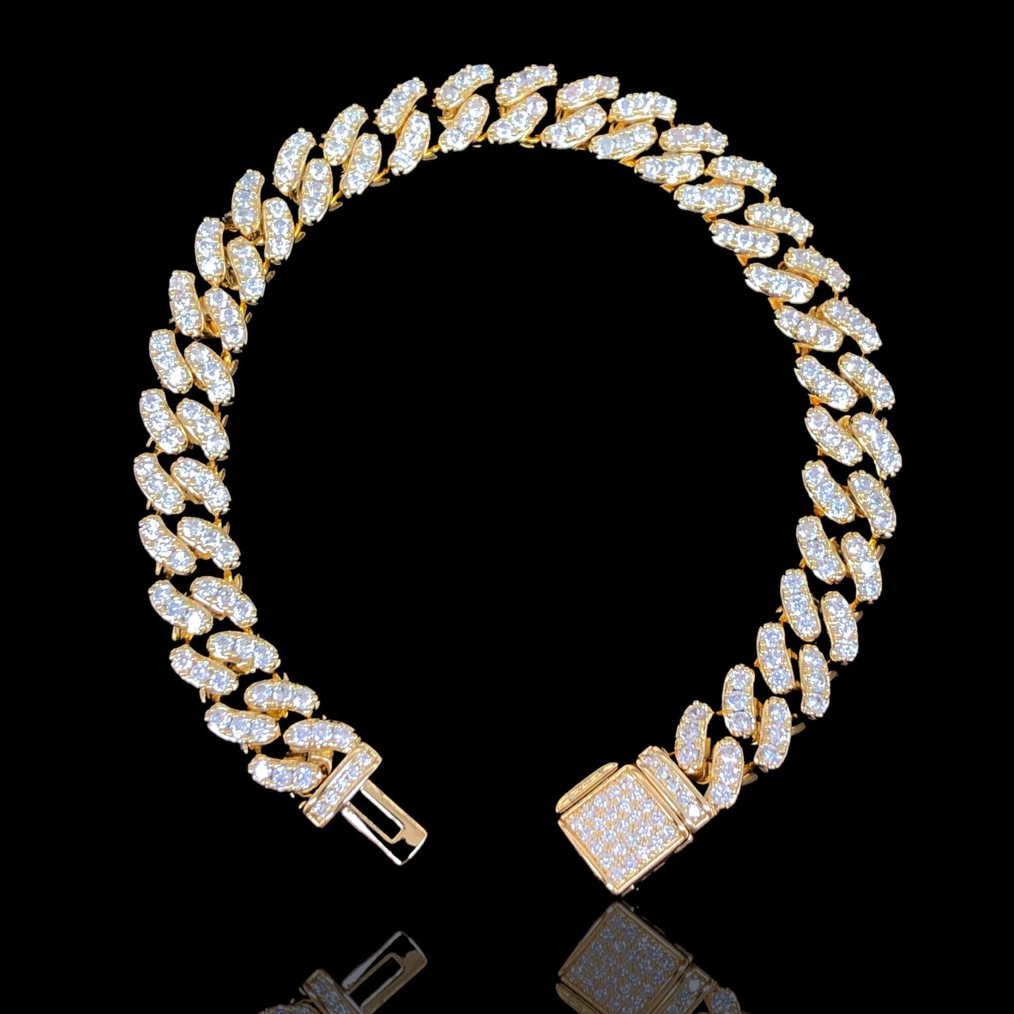 Oro Laminado Filled Icy Venetian Cuban Link CZ Bracelet