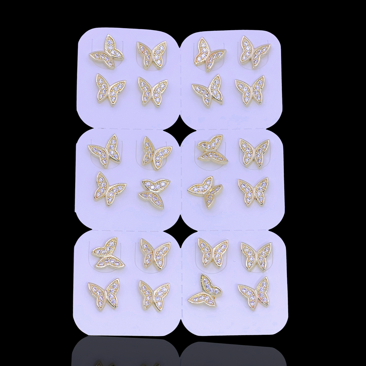 Oro Laminado Fluttering Butterfly Stud Earrings (Pack of 12)