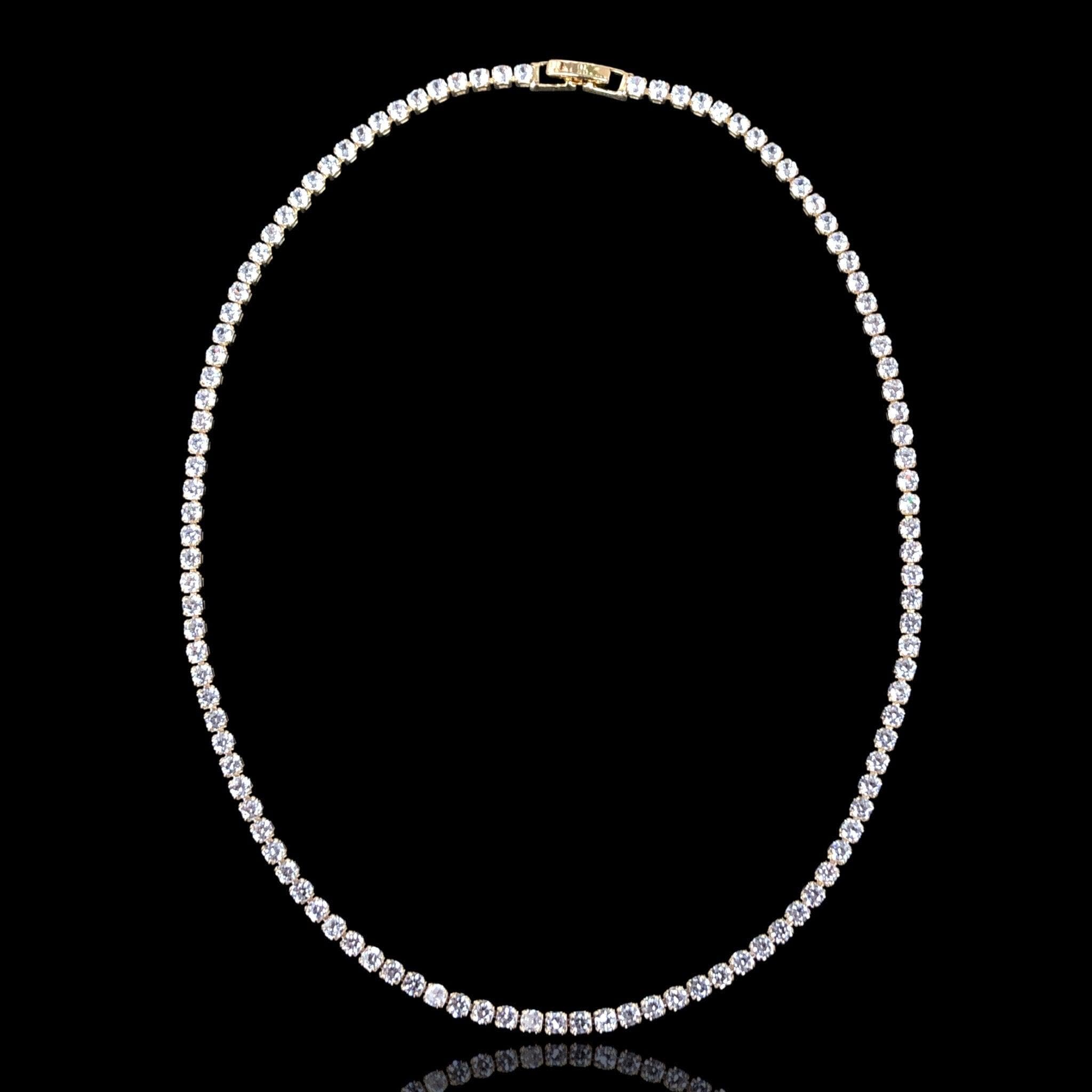 Oro Laminado Gold Filled 3mm Round Zirconia Tennis Necklace