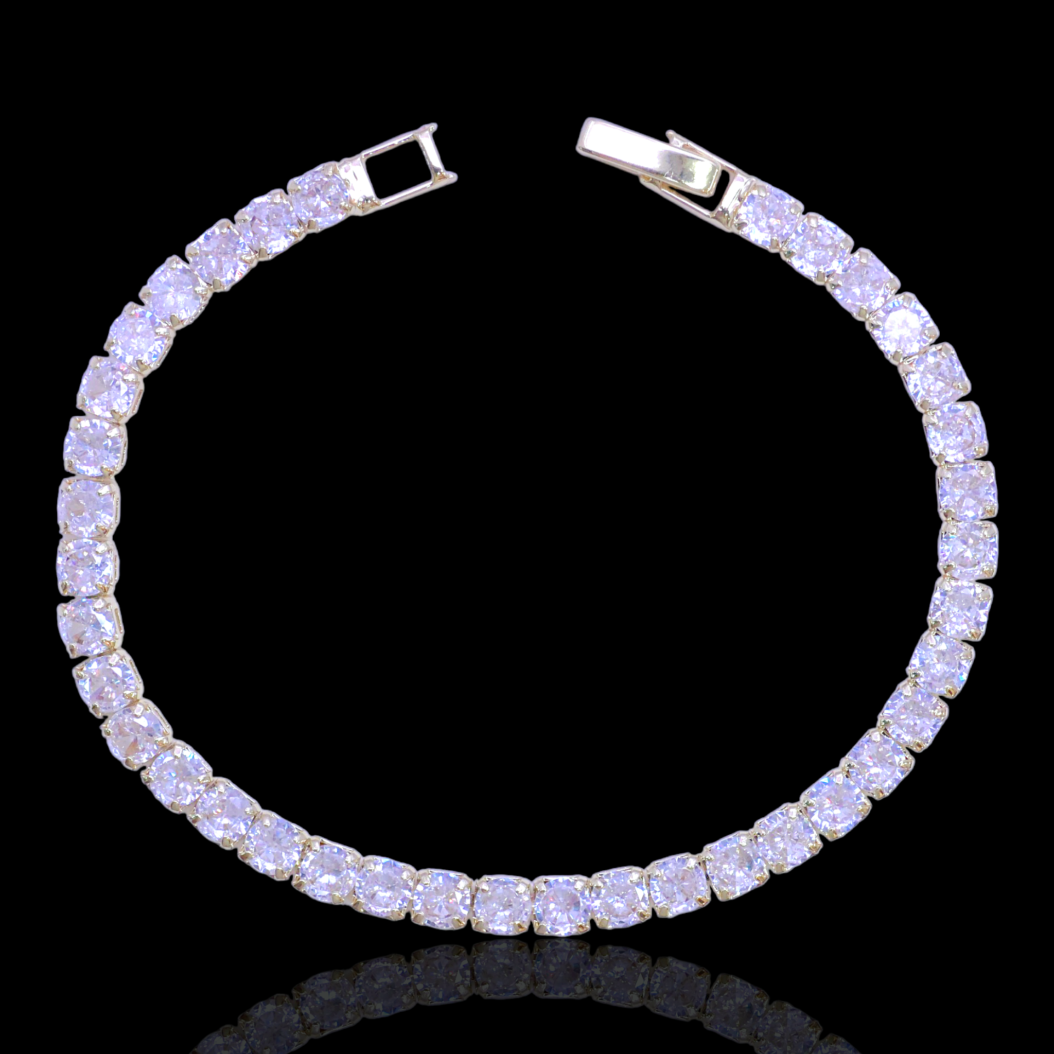 Oro Laminado Gold Filled 4mm Round Zirconia Tennis Bracelet