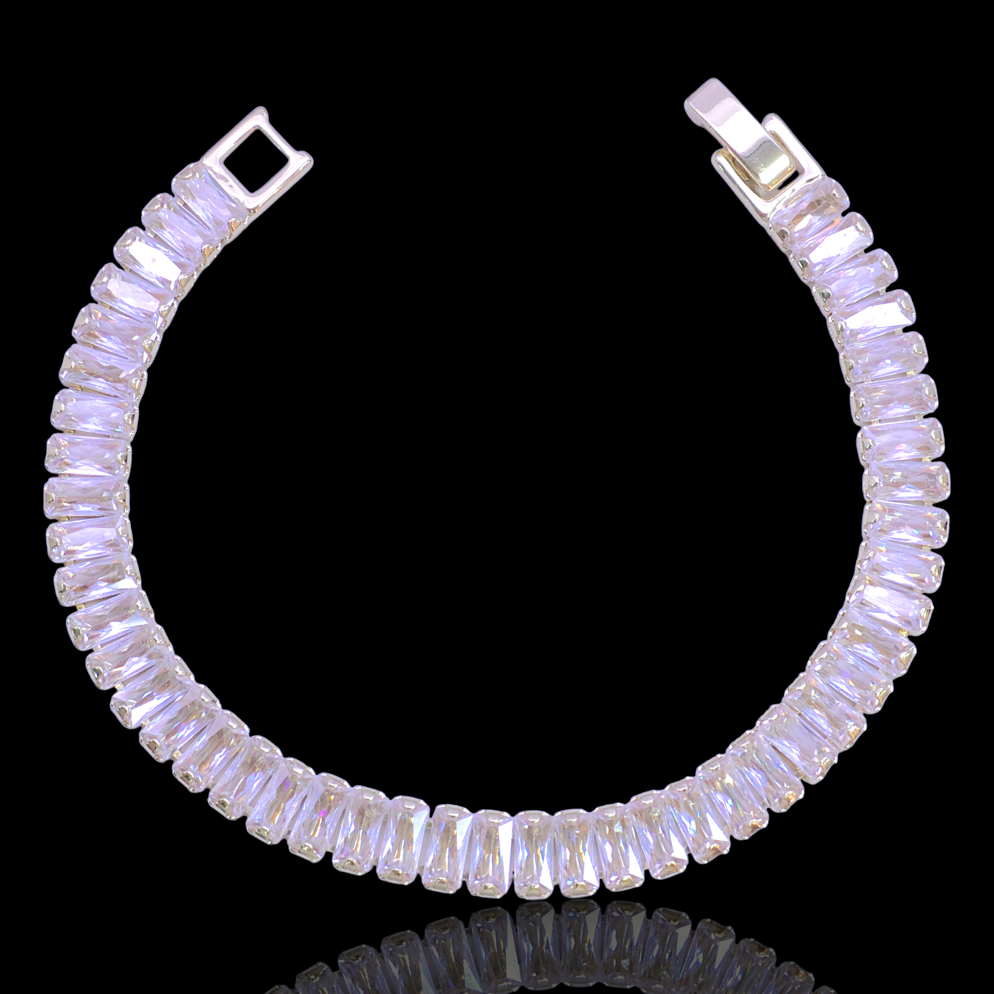 Oro Laminado Gold Filled 7mm Baguette CZ Tennis Bracelet