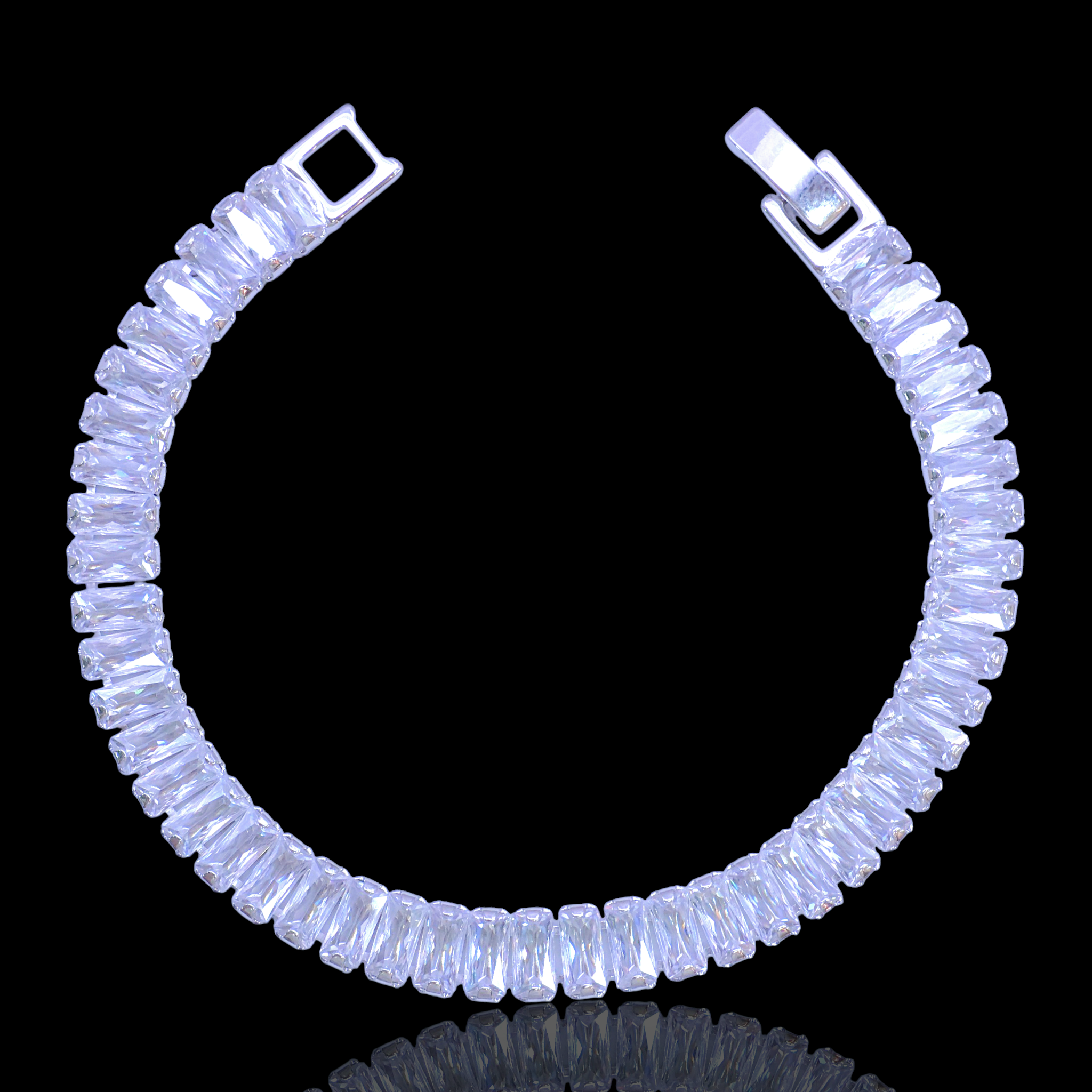 Oro Laminado Gold Filled 7mm Baguette CZ Tennis Bracelet