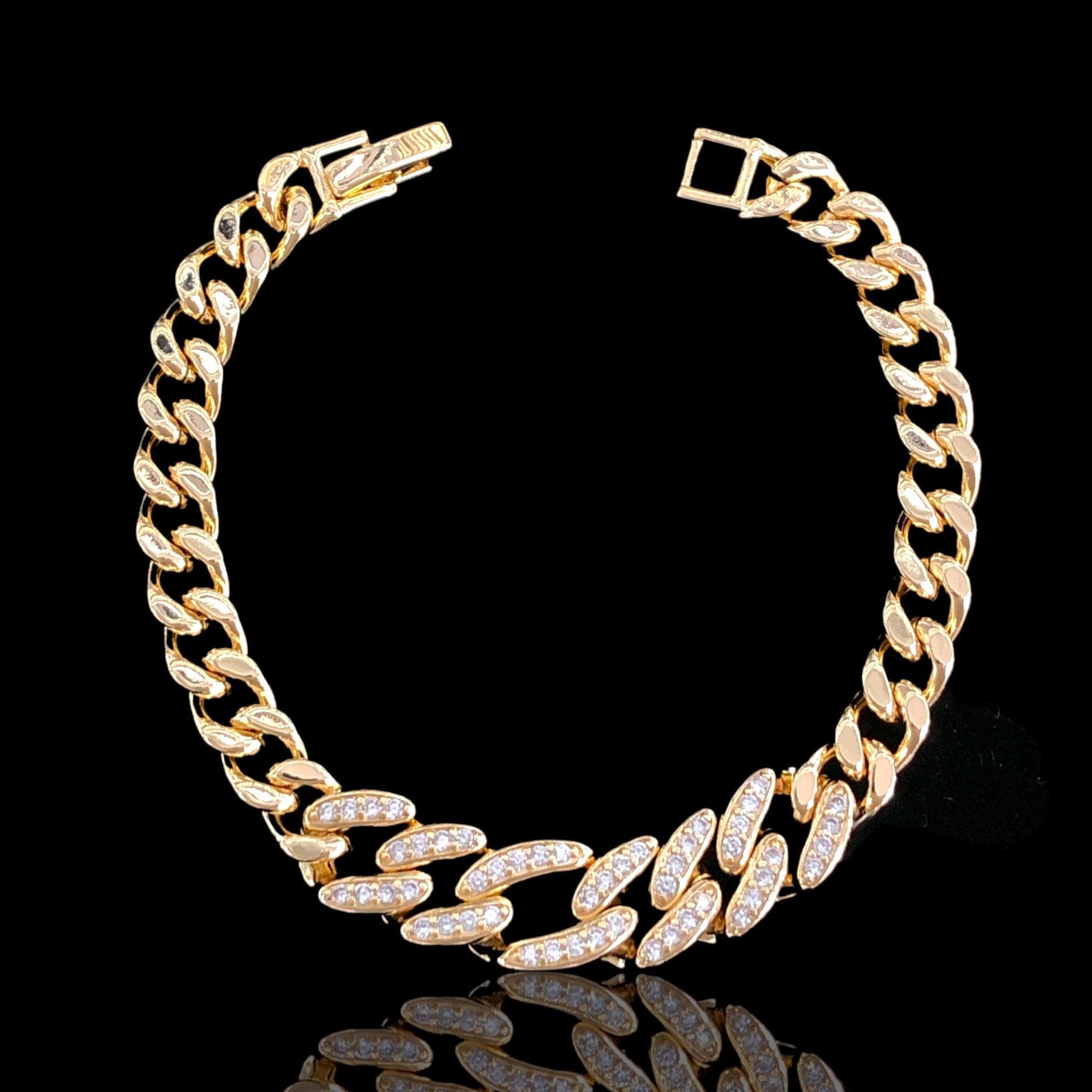 Oro Laminado Gold Filled Amelia Cuban Chain CZ Bracelet