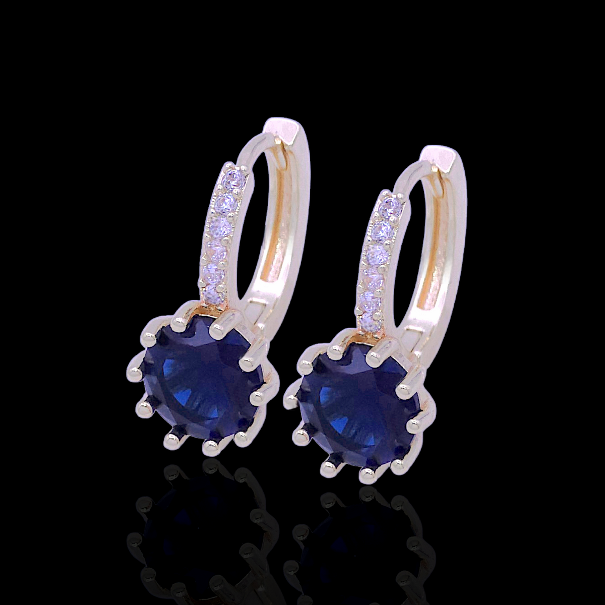 Oro Laminado Gold Filled Aqua Gem CZ Huggie Earrings