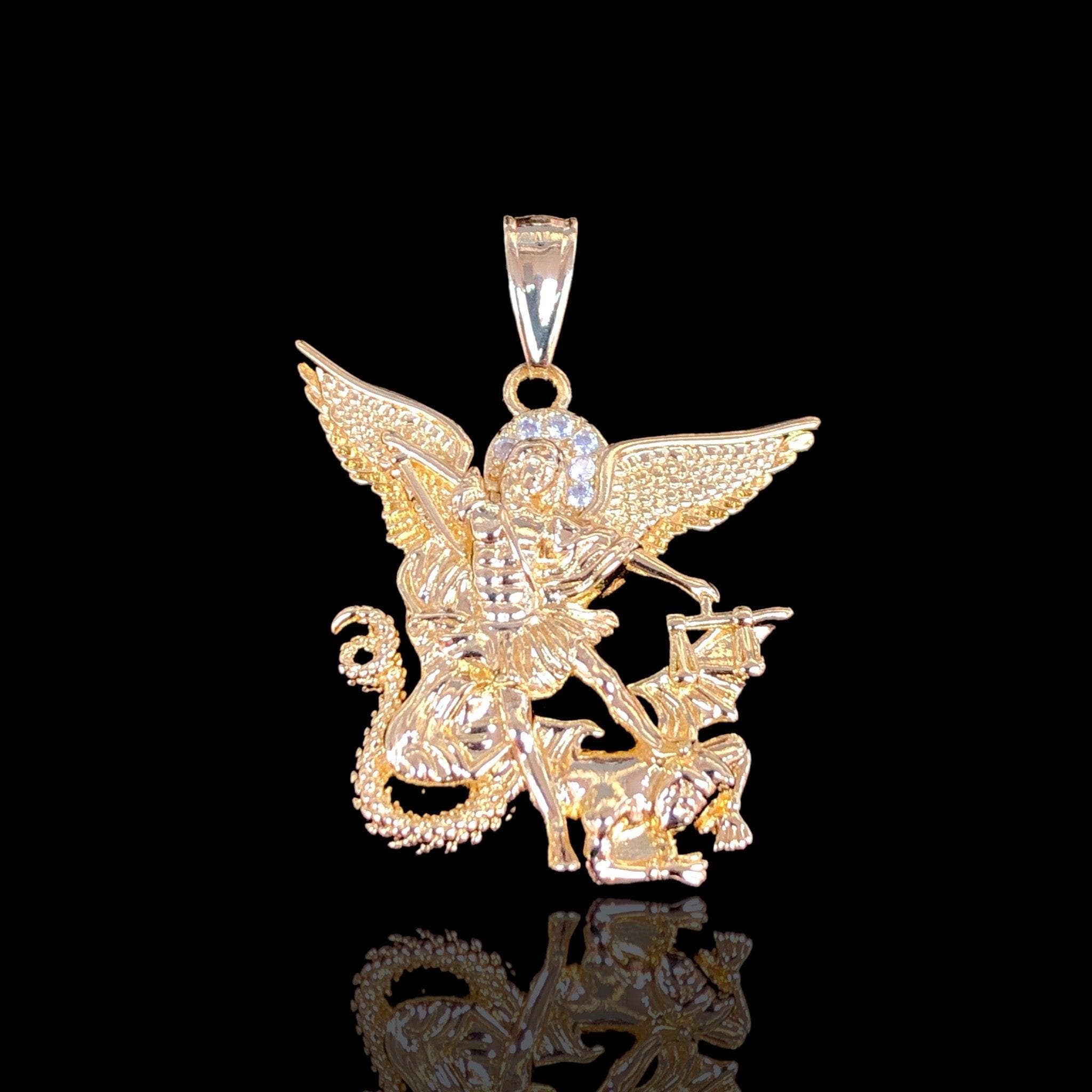 Oro Laminado Gold Filled Archangel Michael Zirconia Pendant