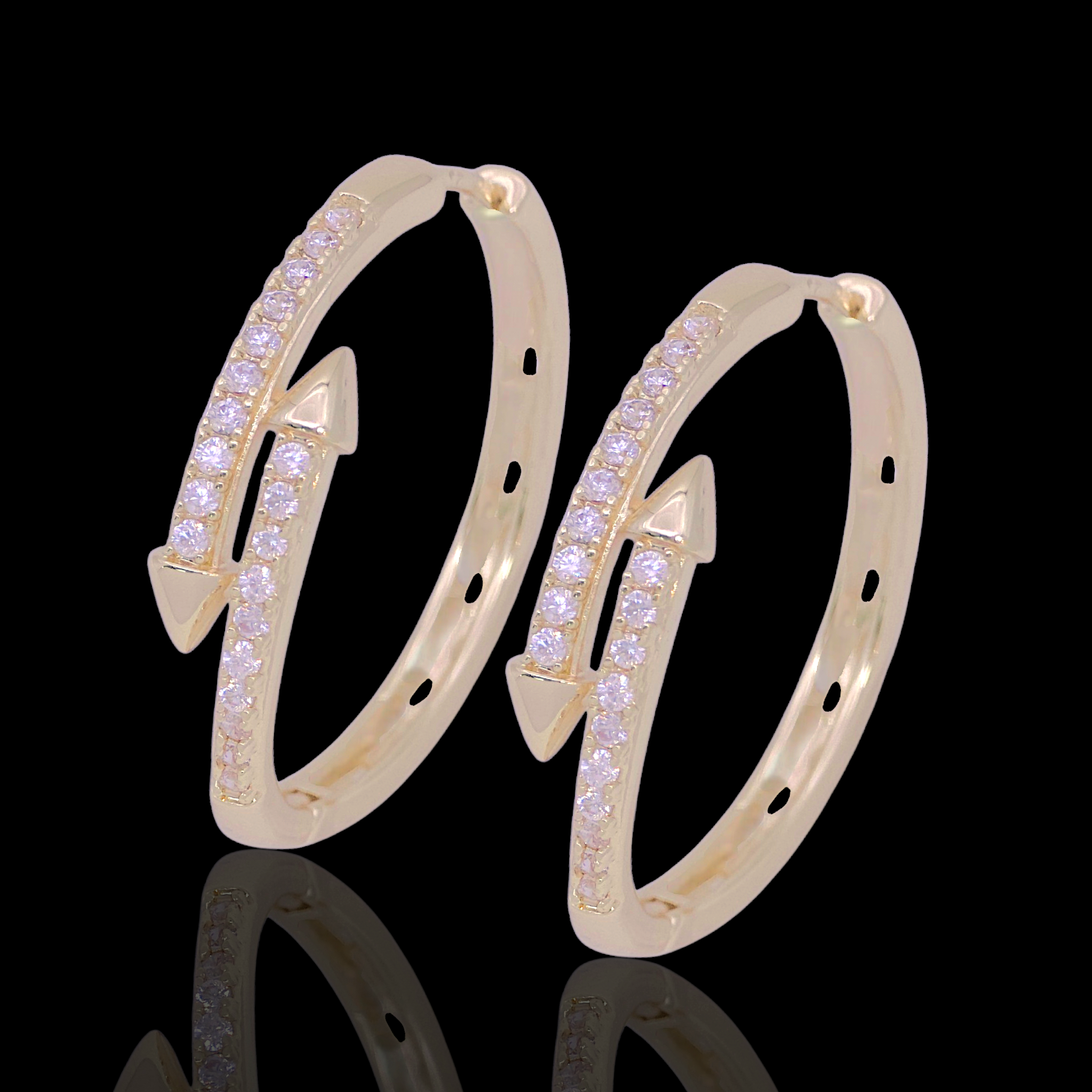 Oro Laminado Gold Filled Artemis Arrow CZ Hoop Earrings