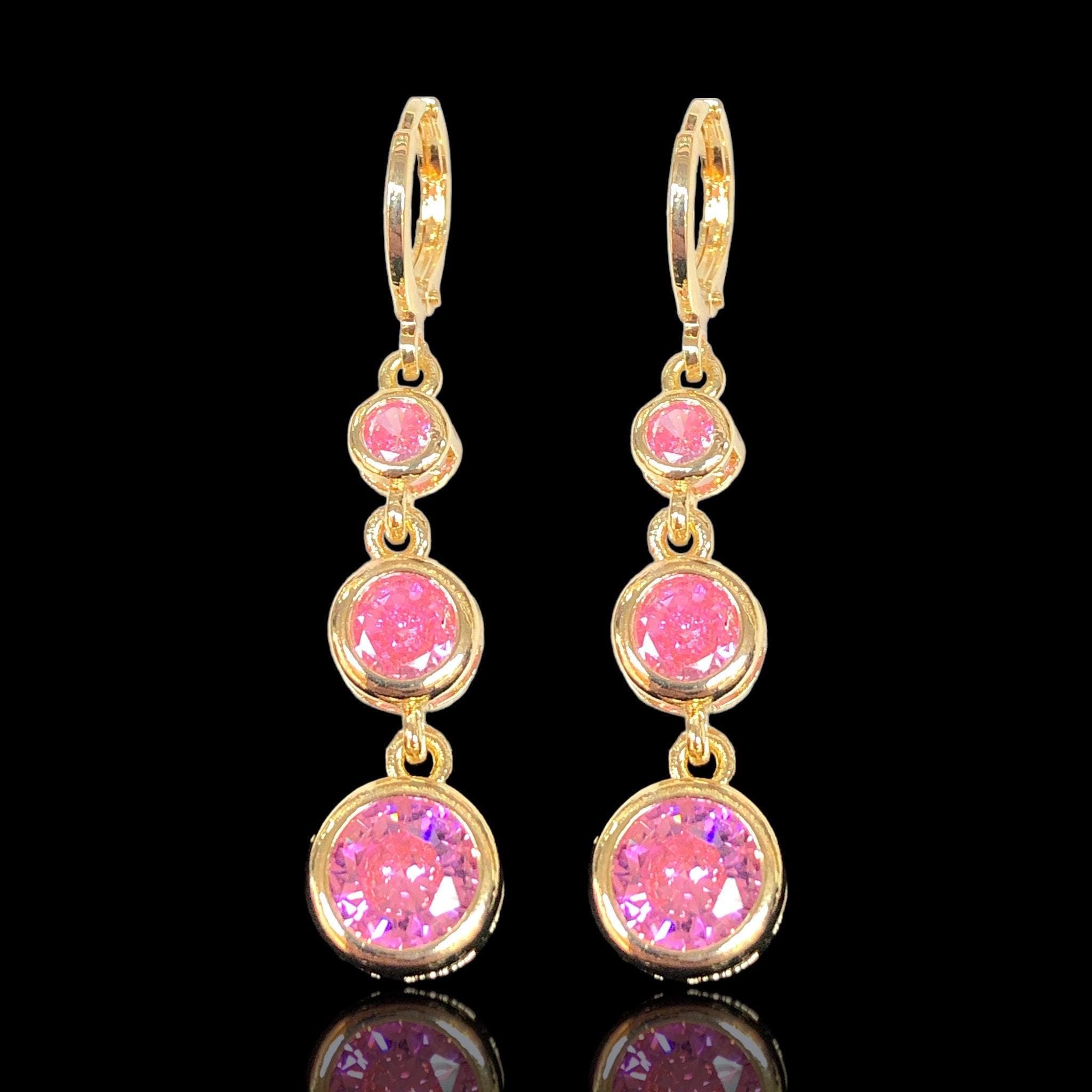 Oro Laminado Gold Filled Austrian Zirconia Dangle Earrings