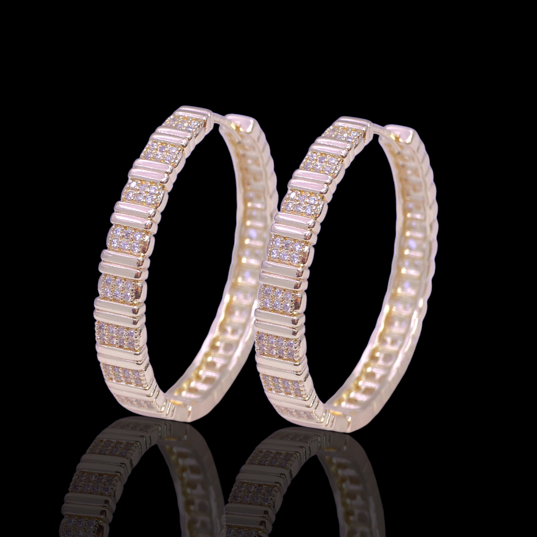 Oro Laminado Gold Filled Beverly Bar CZ Hoop Earrings