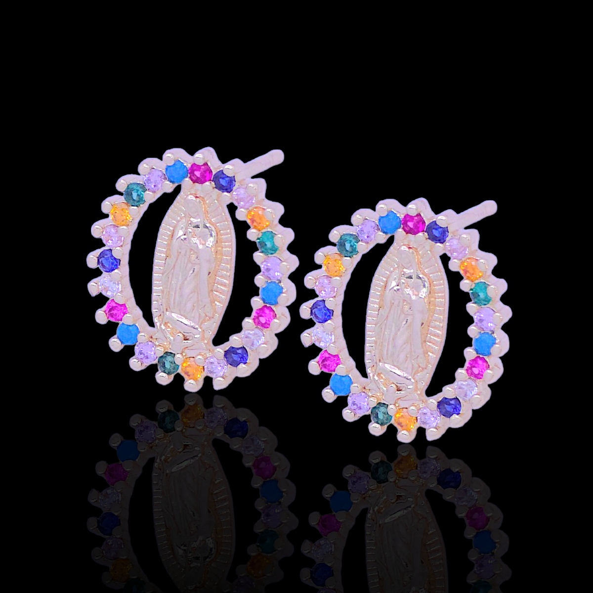 Oro Laminado Gold Filled Blessed Guadalupe CZ Earrings