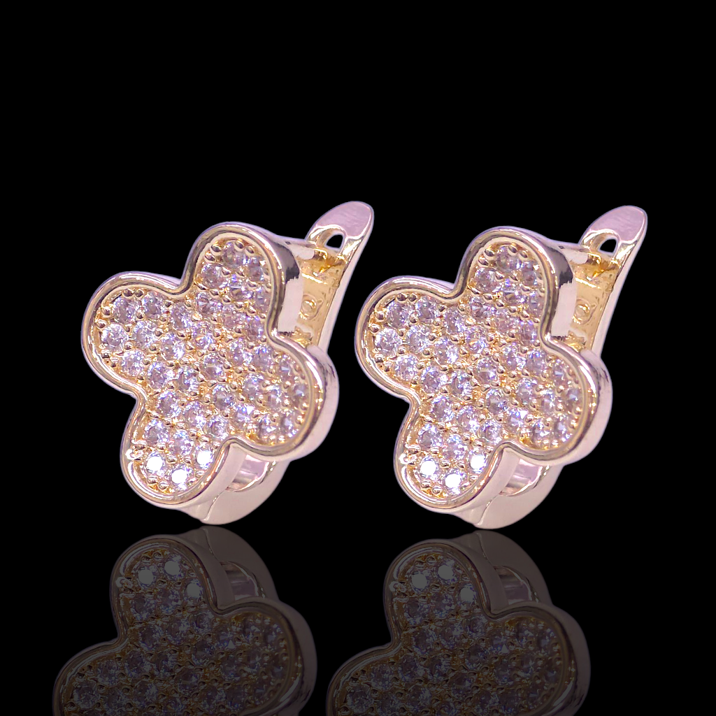 Oro Laminado Gold Filled Blooming Clover ZIrconia Earrings
