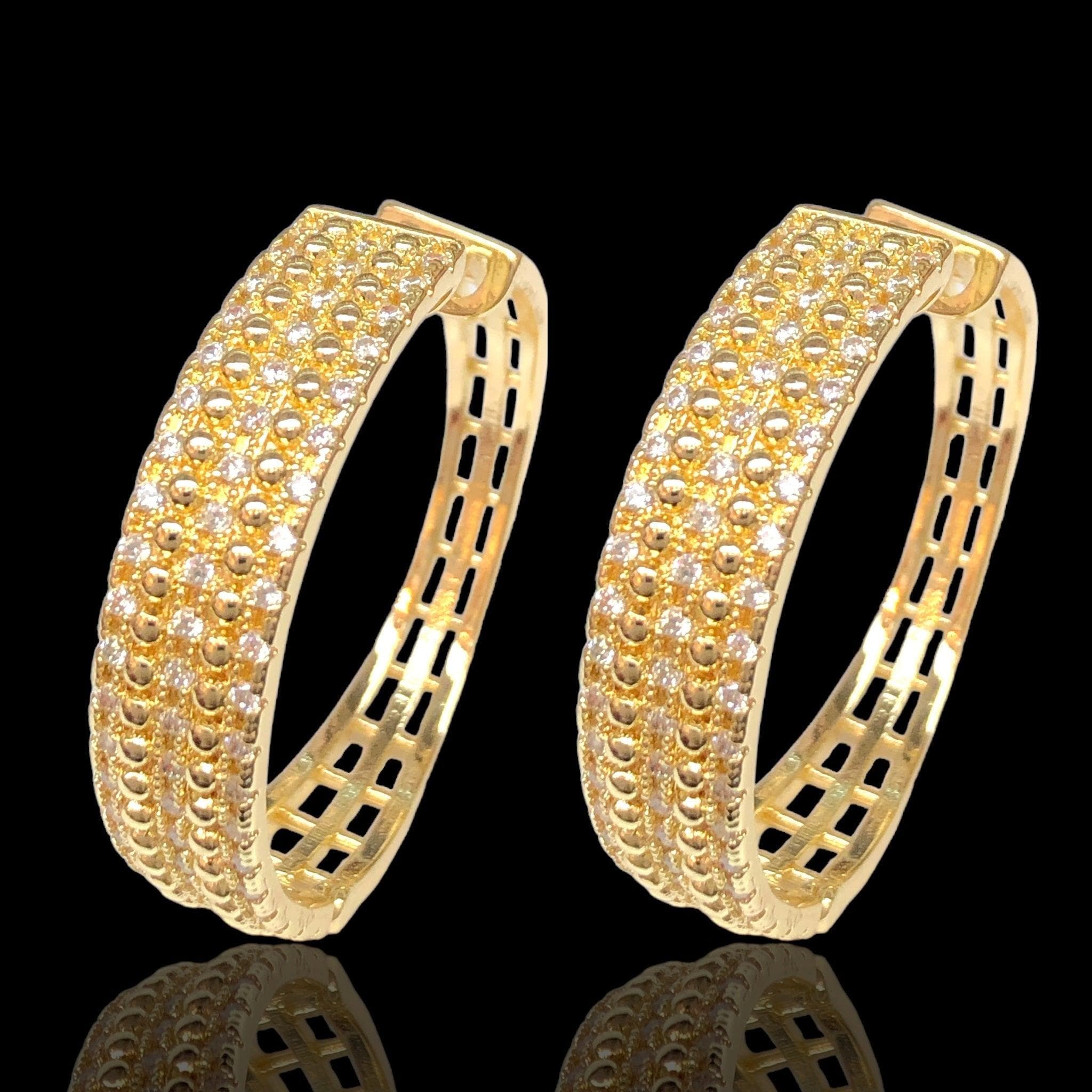 Oro Laminado Gold Filled Bordeaux CZ Hoop Earrings