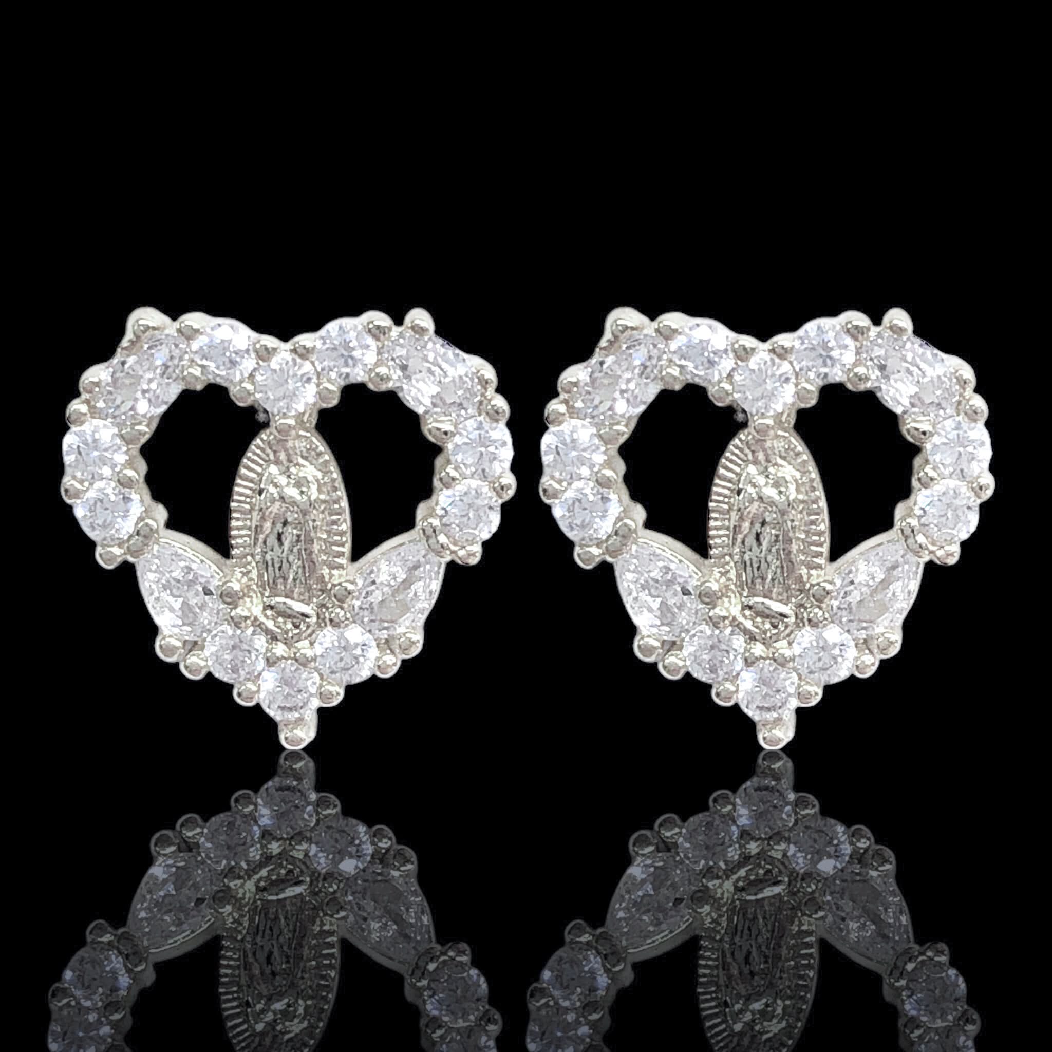 Oro Laminado Gold Filled Brilliant Gem Guadalupe Heart Earrings