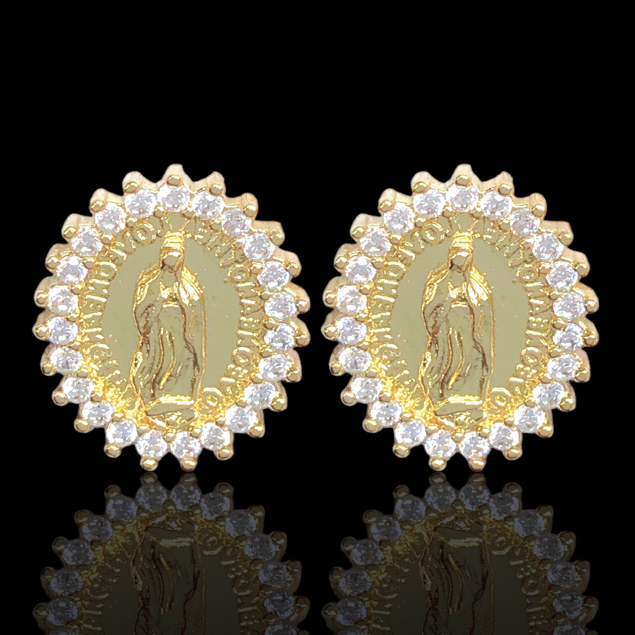 Oro Laminado Gold Filled Brilliant Gem Mexicana Guadalupe Earrings