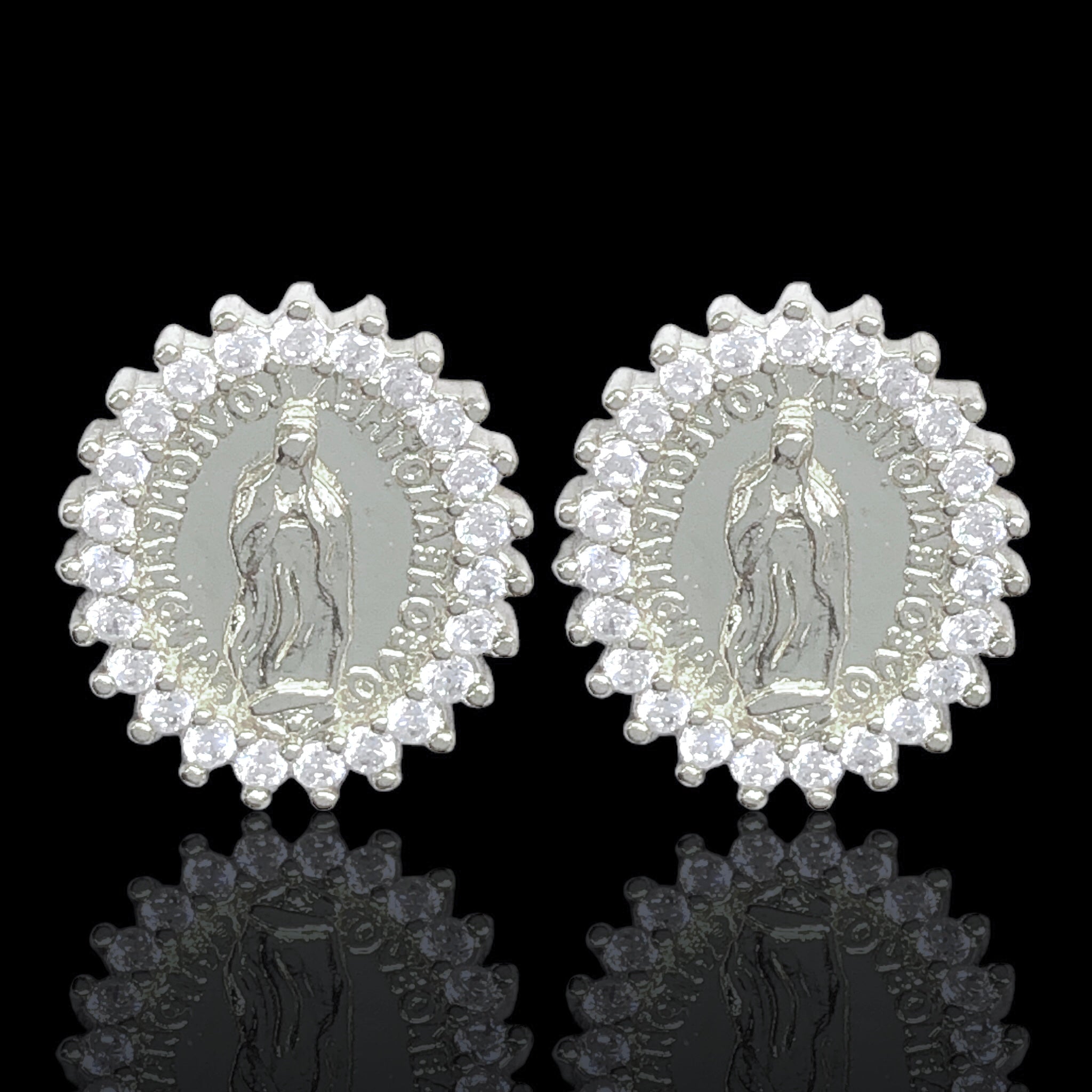 Oro Laminado Gold Filled Brilliant Gem Mexicana Guadalupe Earrings