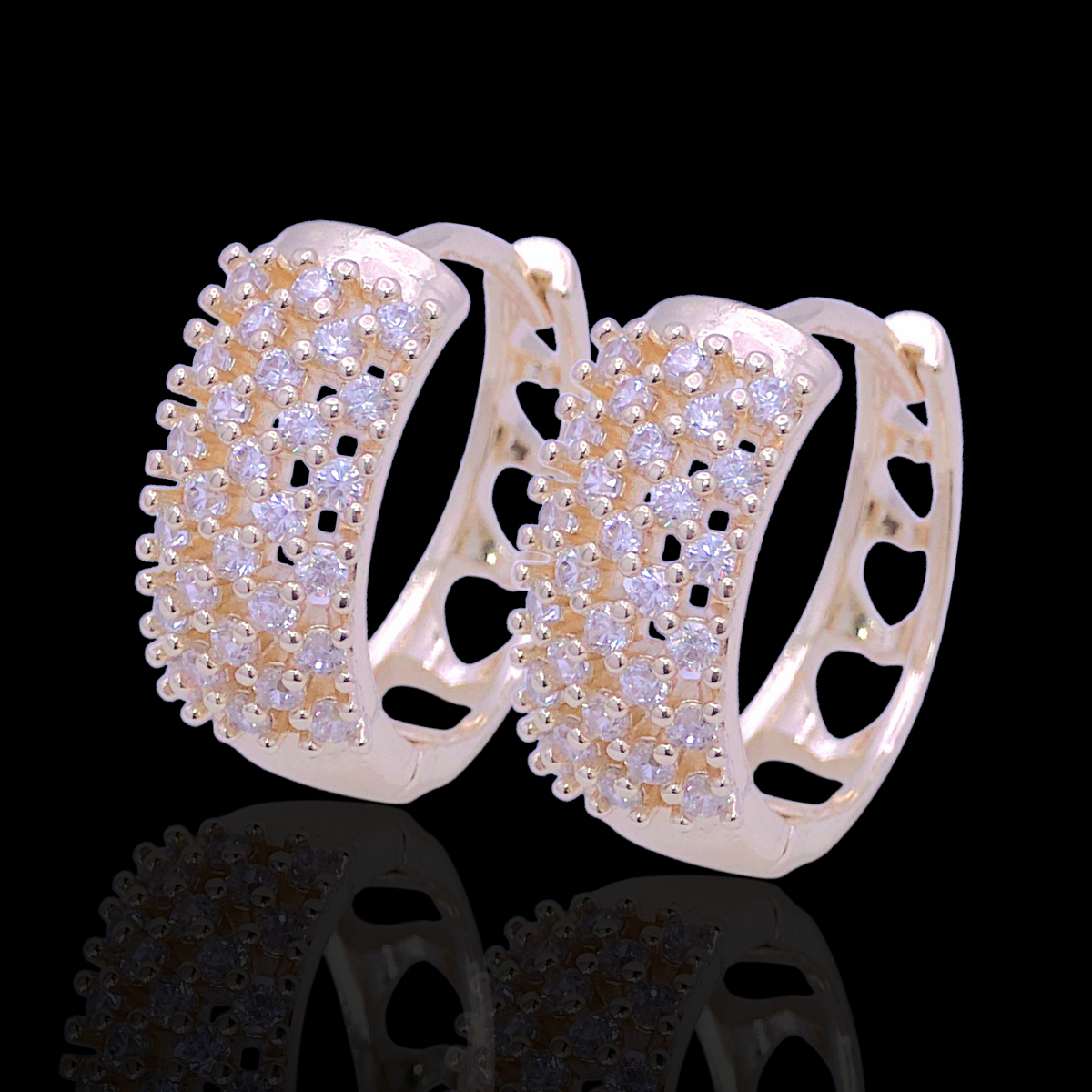 Oro Laminado Gold Filled Bursting Dazzle CZ Huggie Earrings