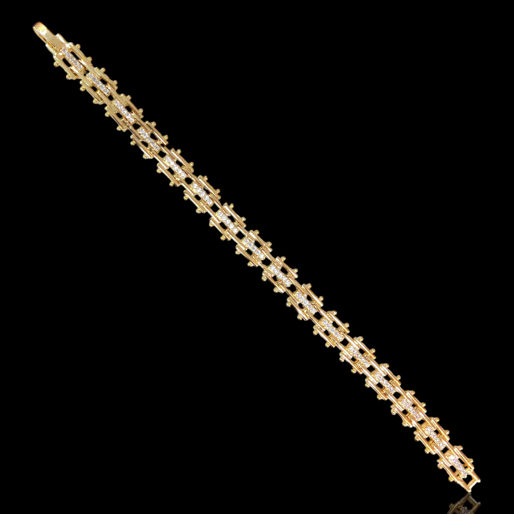 Oro Laminado Gold Filled CZ Bohemian Link Bracelet