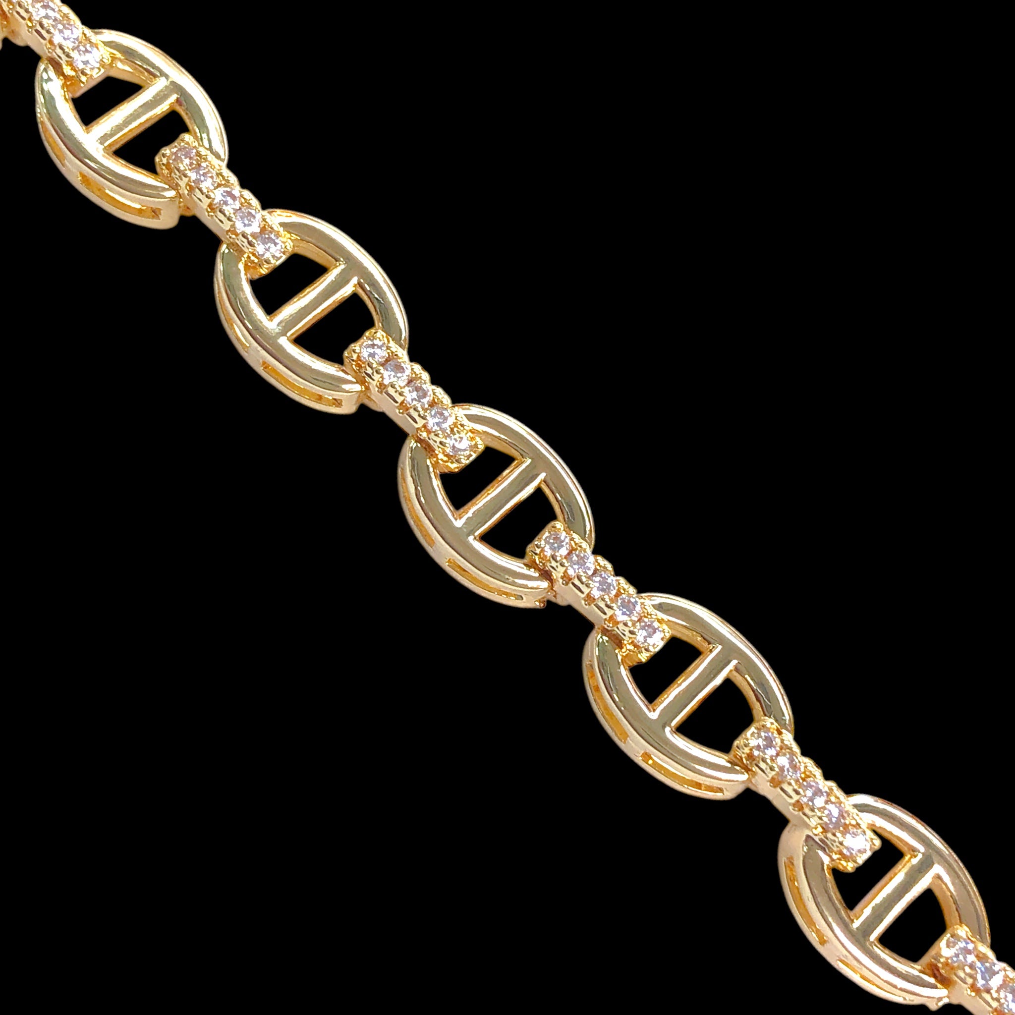 Oro Laminado Gold Filled CZ Mariner Link Bracelet