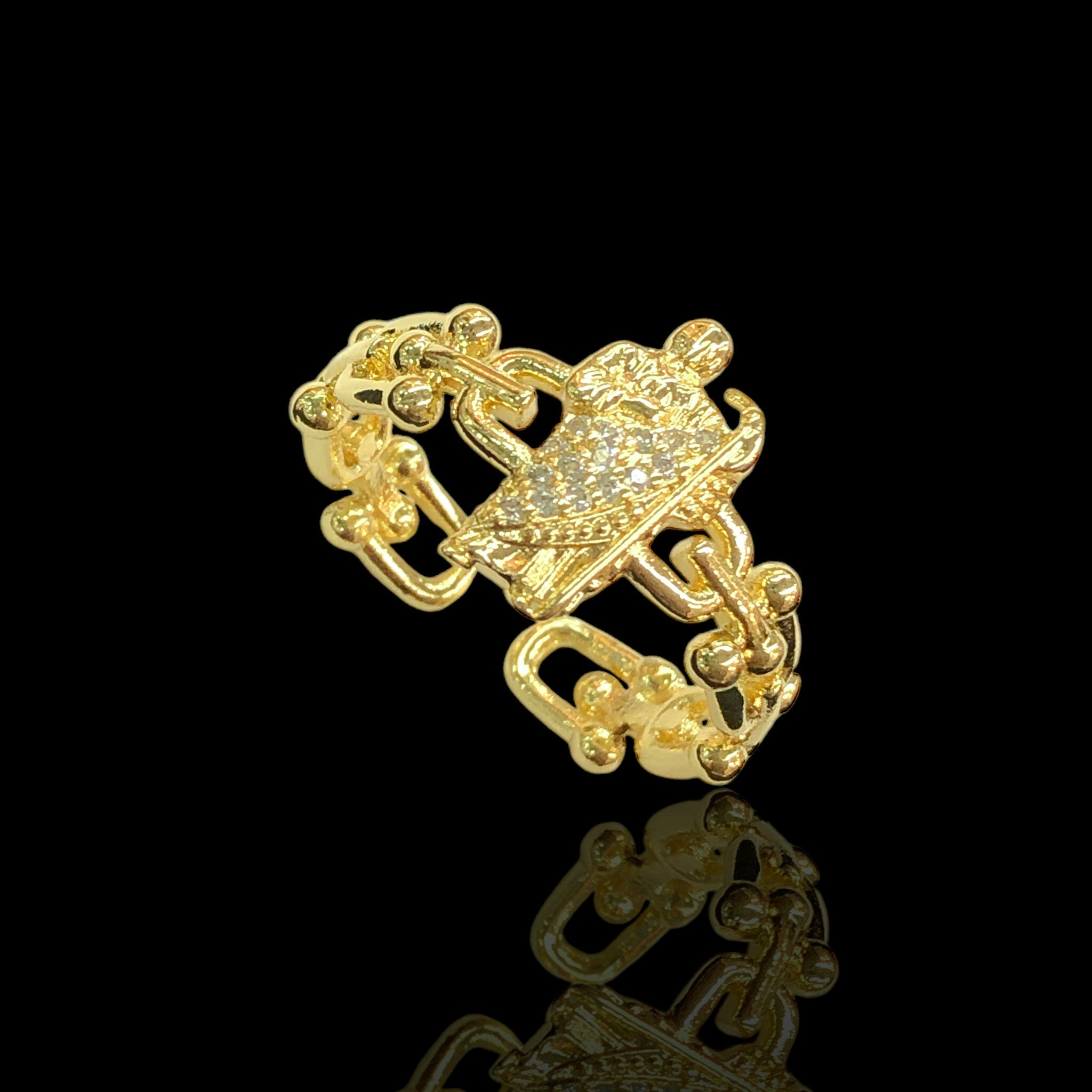 Oro Laminado Gold Filled CZ San Judas U-Link Ring