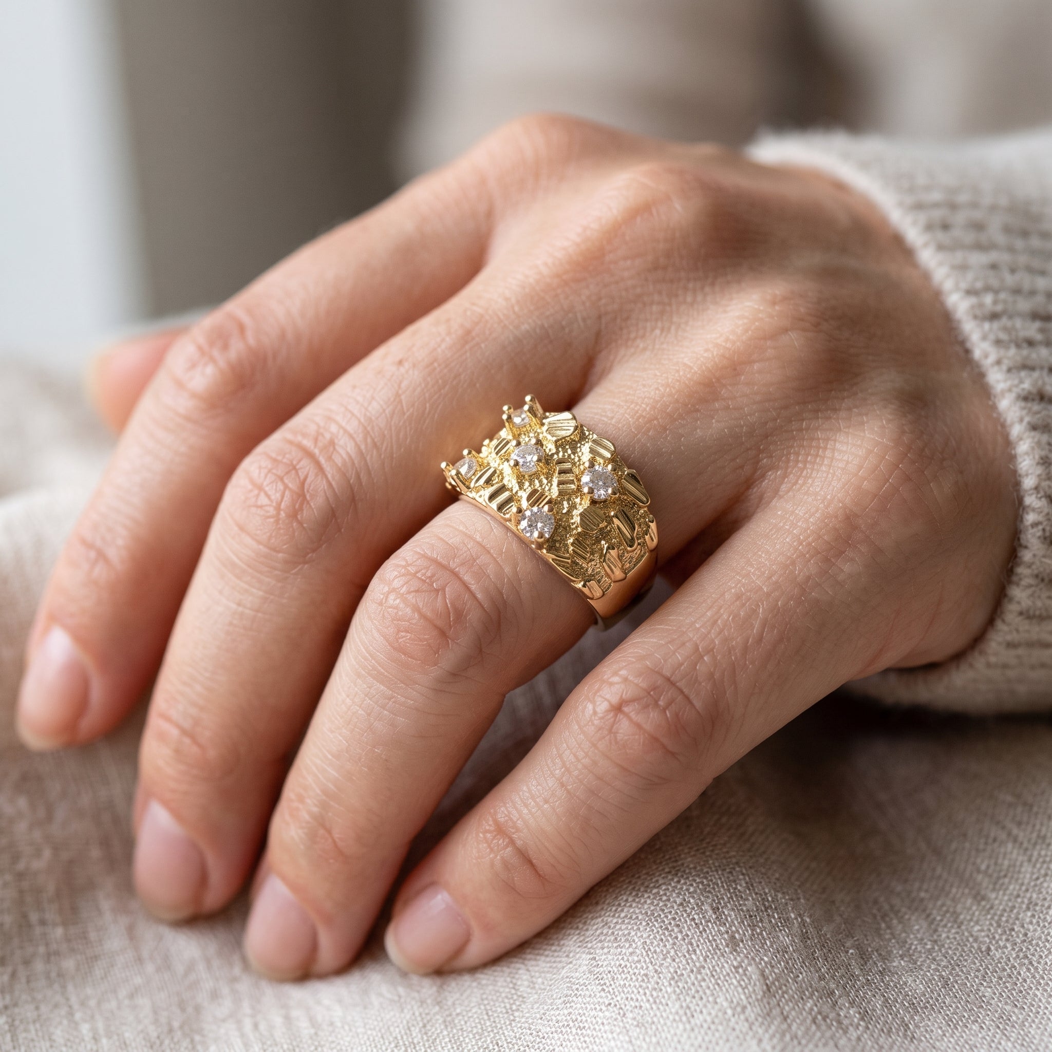 Oro Laminado Gold Filled CZ Shiny Nugget Ring
