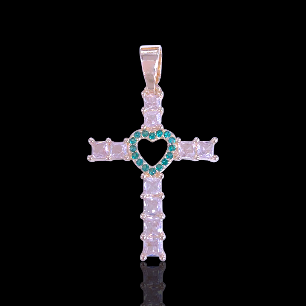 Oro Laminado Gold Filled Celestial Heart Cross Pendant